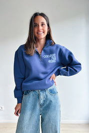 Uni zip sweater jeansblauw