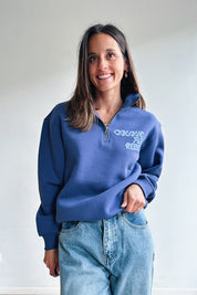 Uni zip sweater jeansblauw