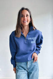 Uni zip sweater jeansblauw