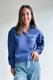 Uni zip sweater jeansblauw