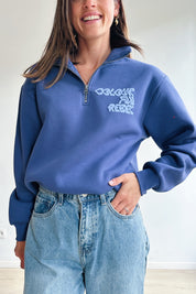 Uni zip sweater jeansblauw