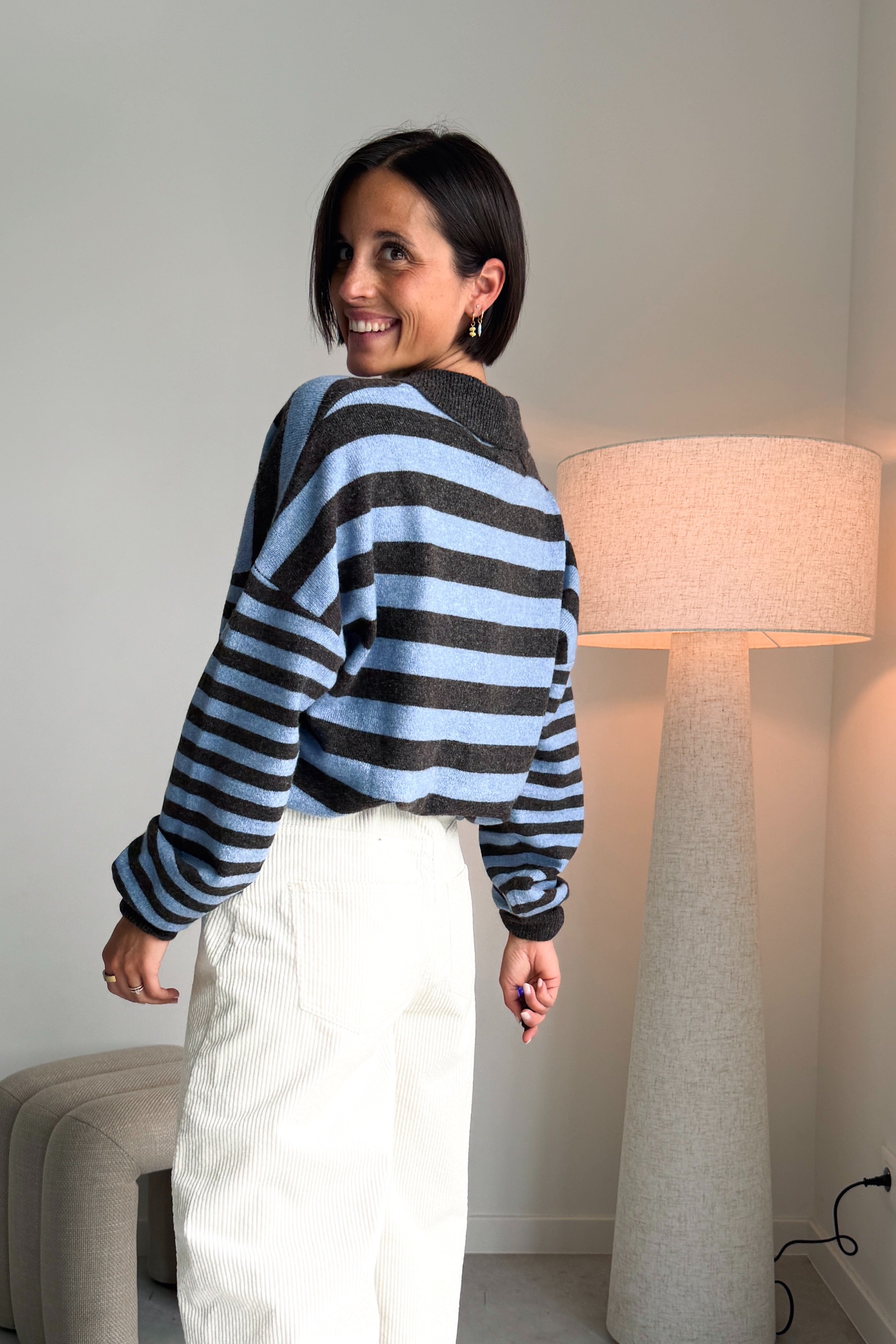 Linsey polo pull bruin/blauw