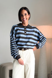 Linsey polo pull bruin/blauw