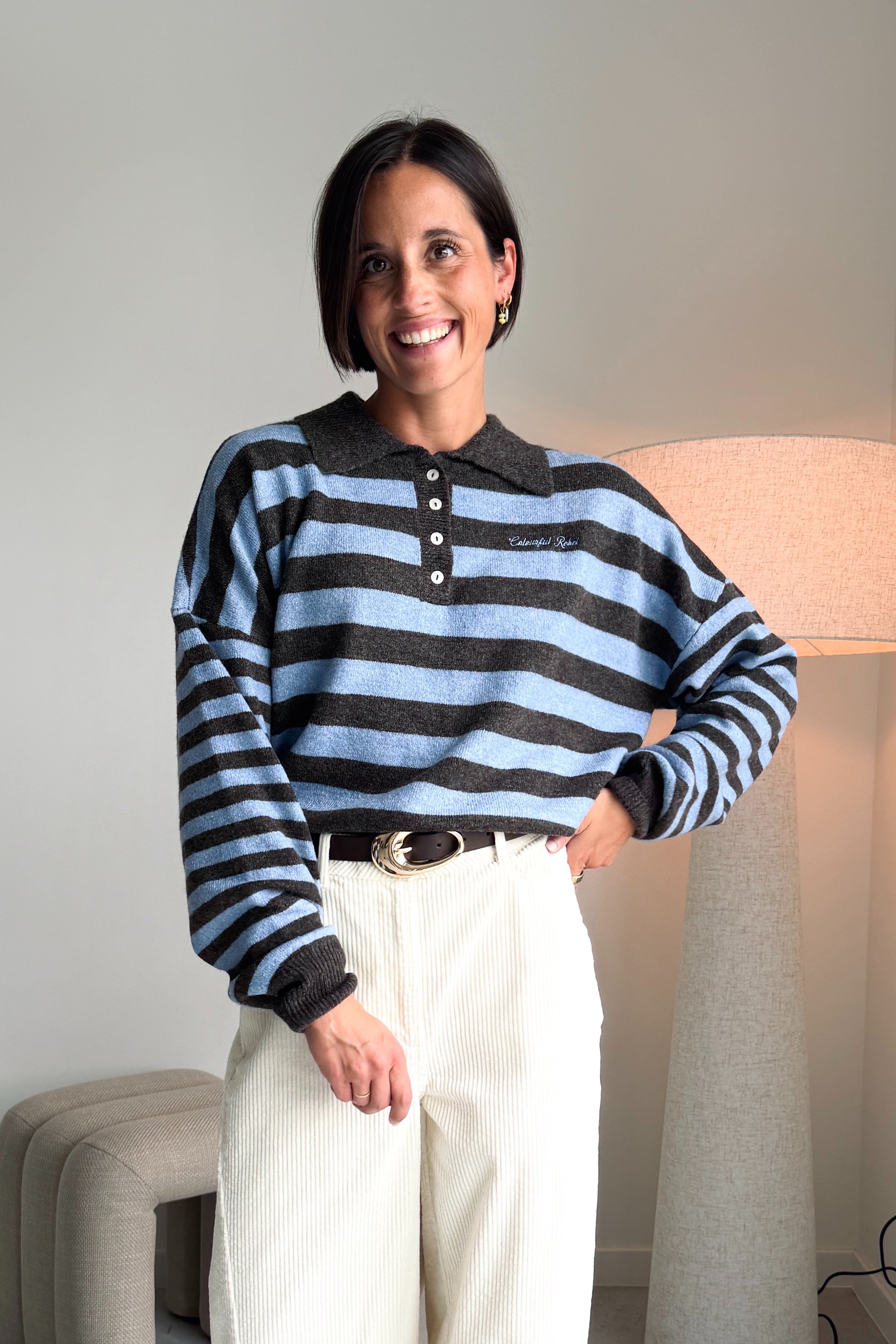 Linsey polo pull bruin/blauw