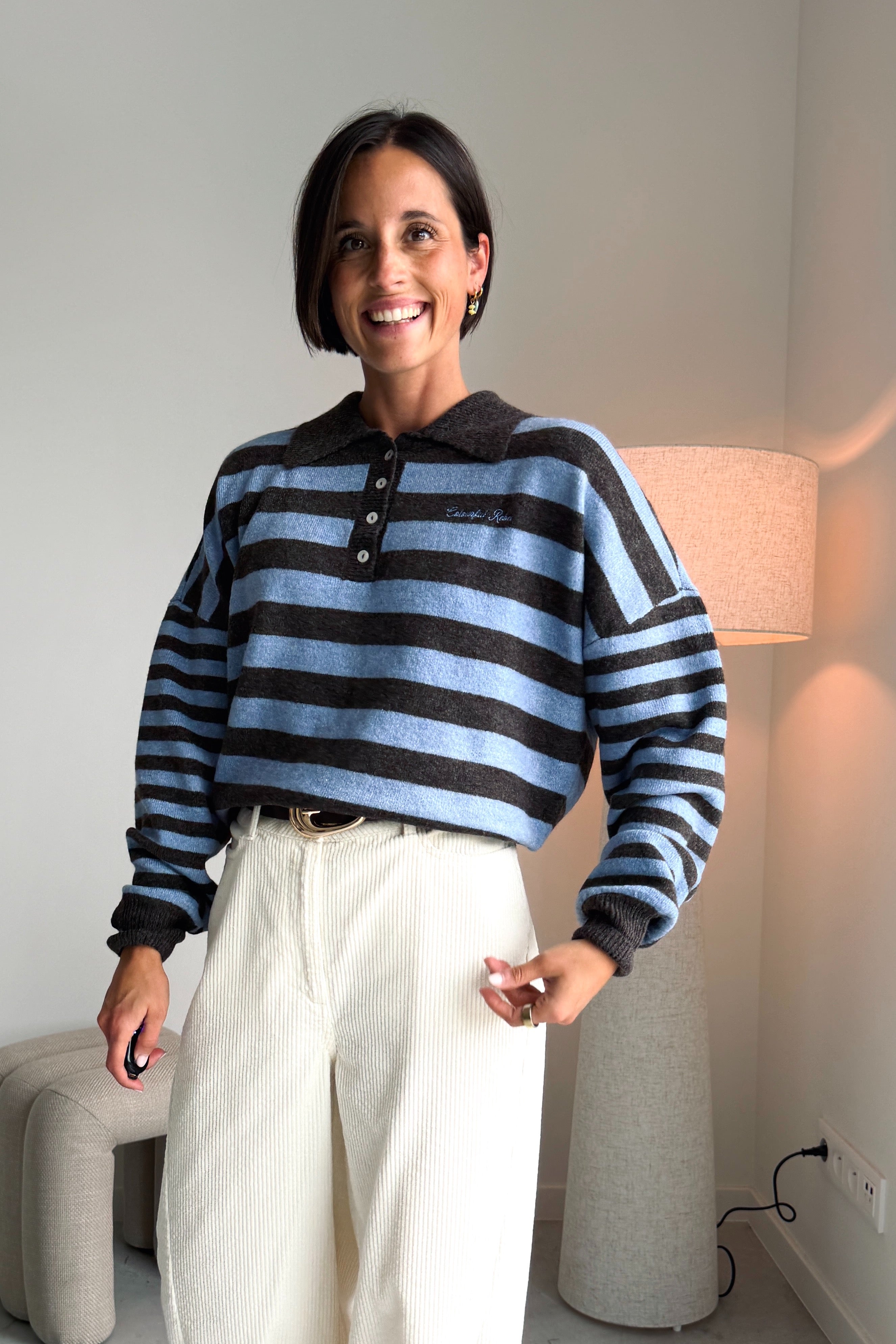 Linsey polo pull bruin/blauw