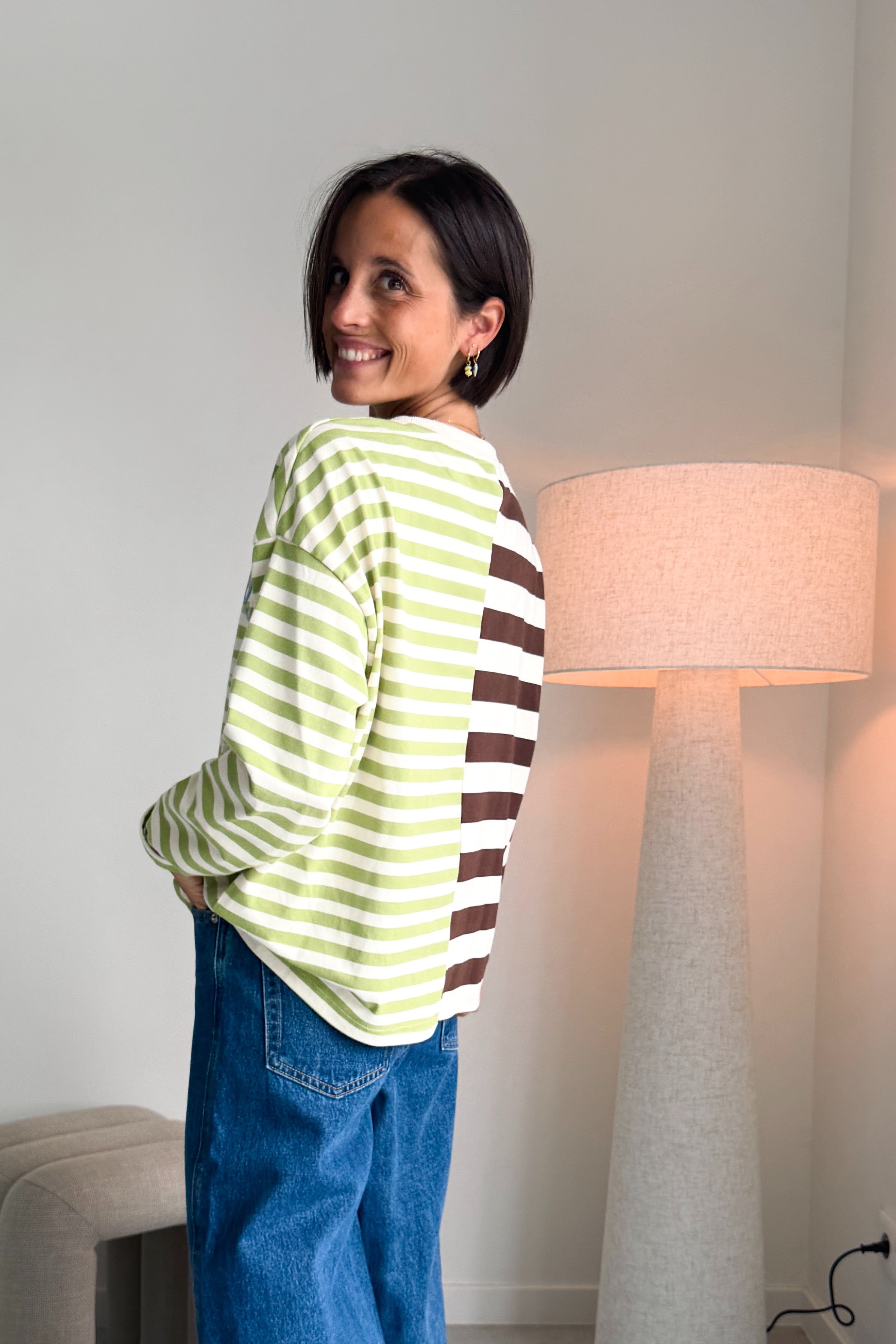 Tonal longsleeve bruin/groen