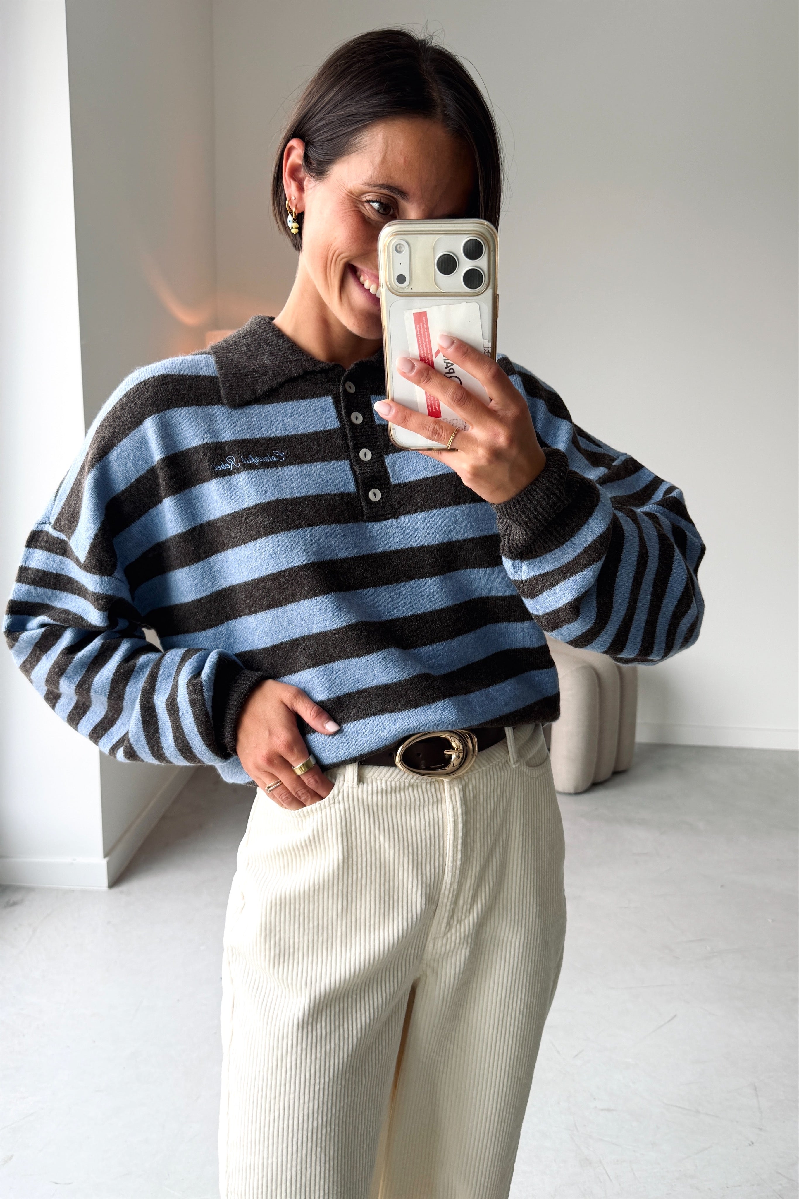 Linsey polo pull bruin/blauw