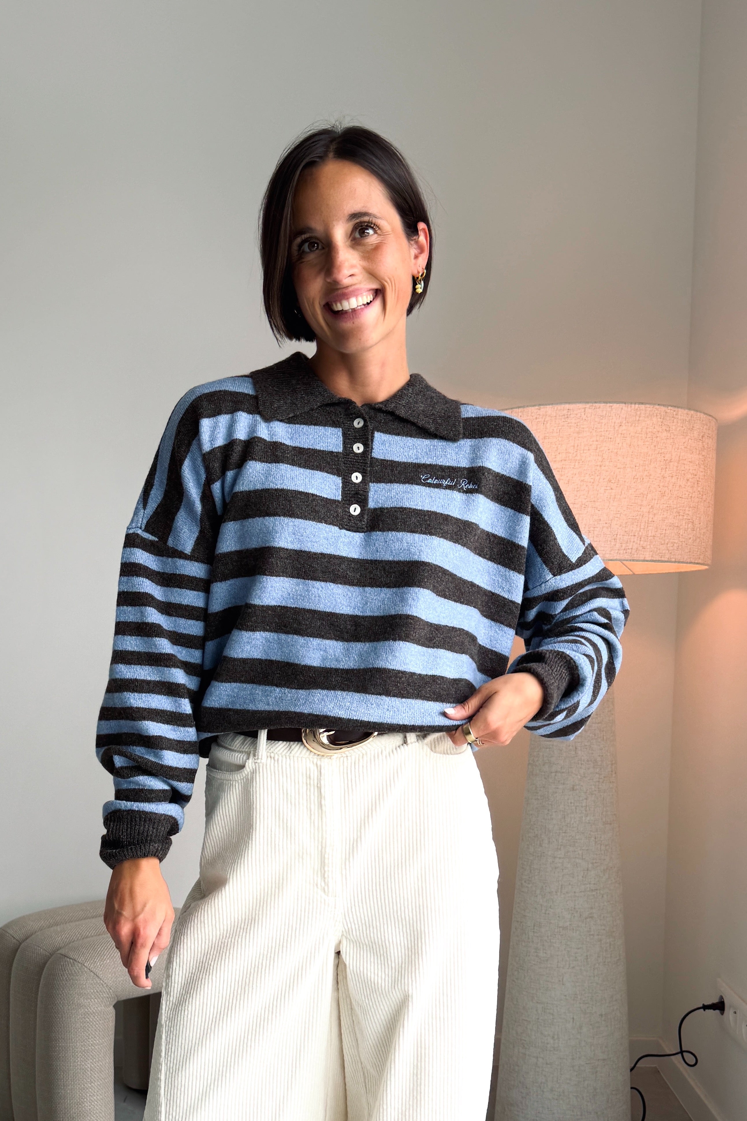 Linsey polo pull bruin/blauw