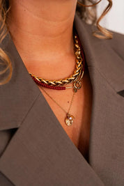 Burgundy small beads necklace gold