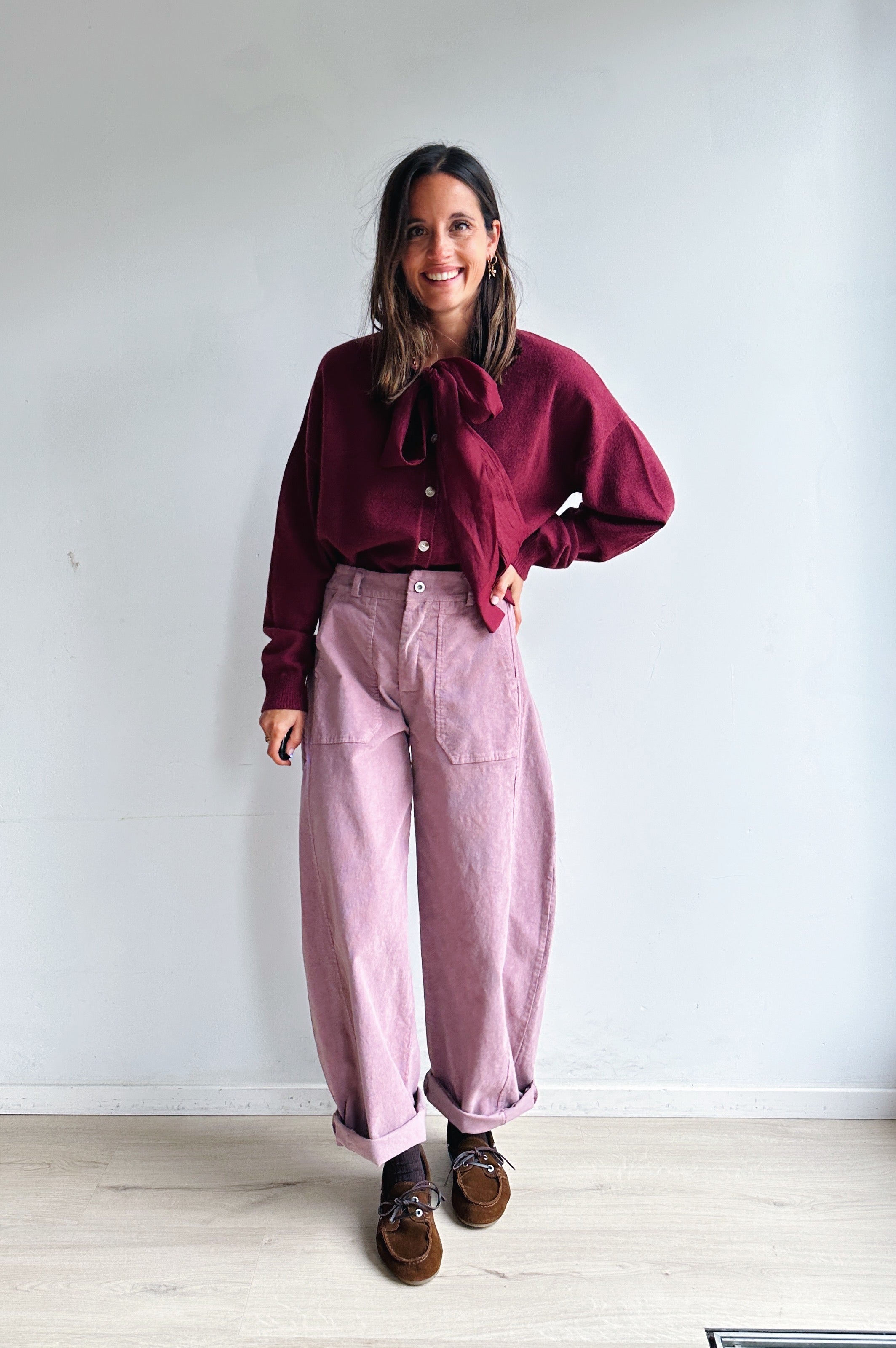 Bo barrel jeans roze corduroy