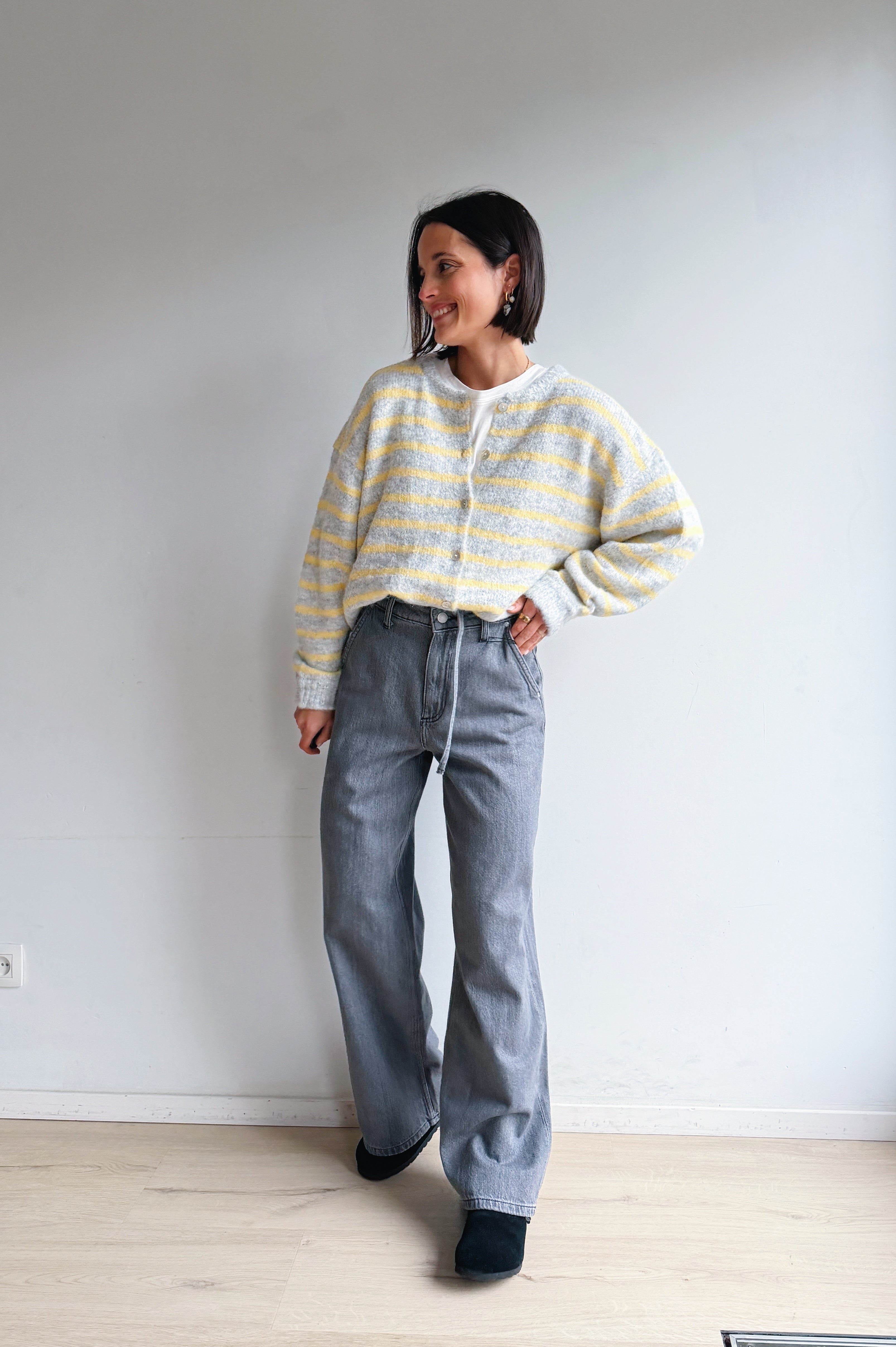 Vicky gilet grijs/geel