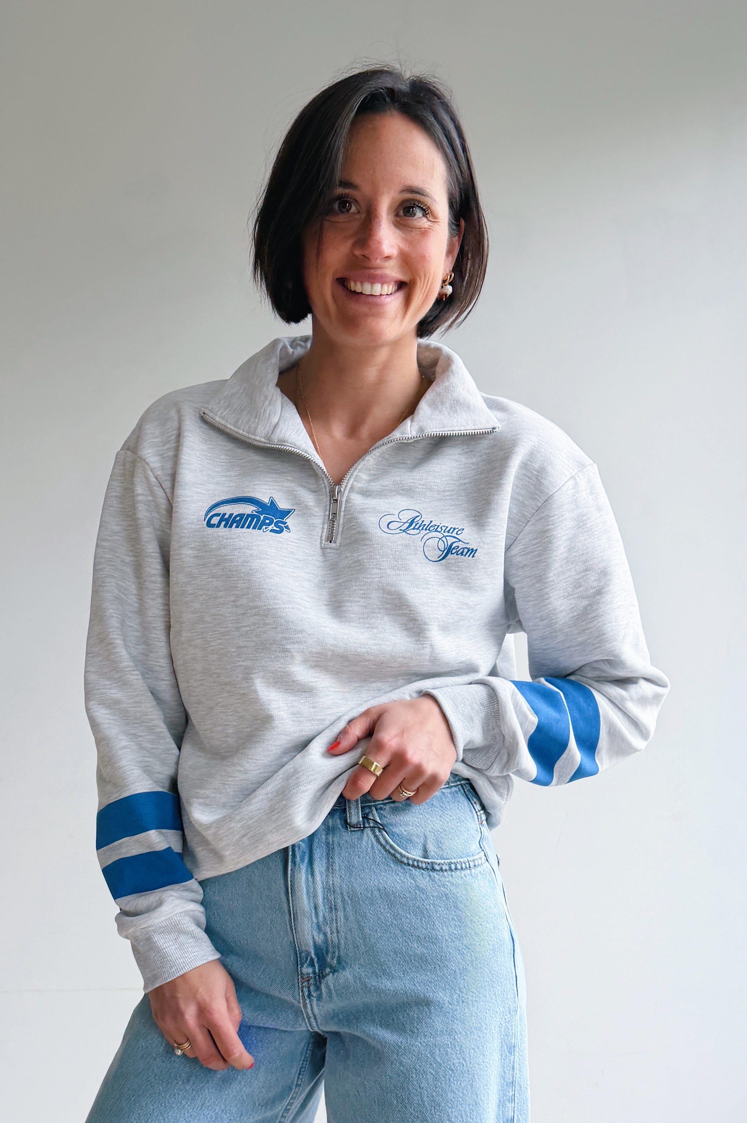 Logo stripes zip sweater