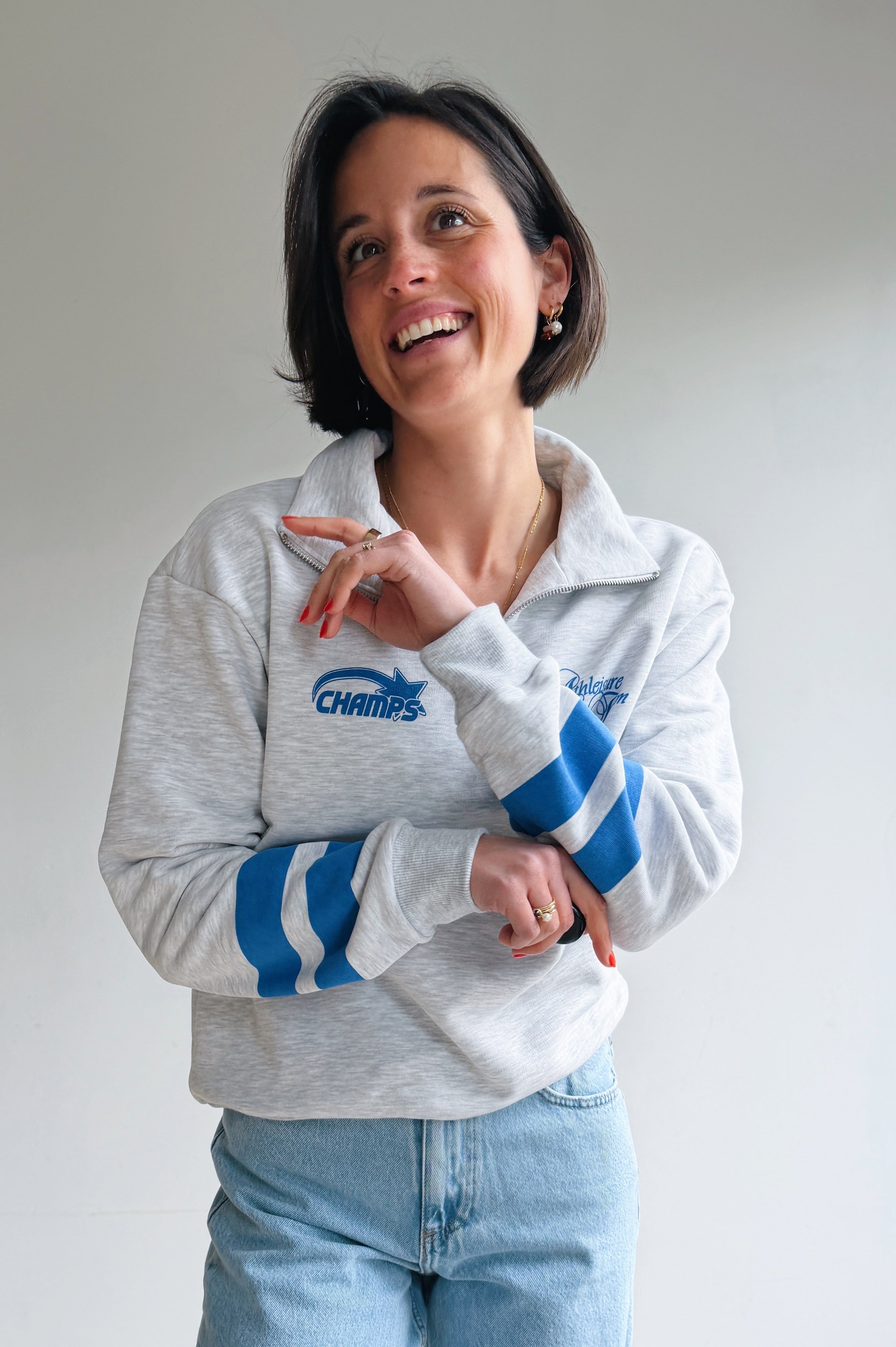 Logo stripes zip sweater