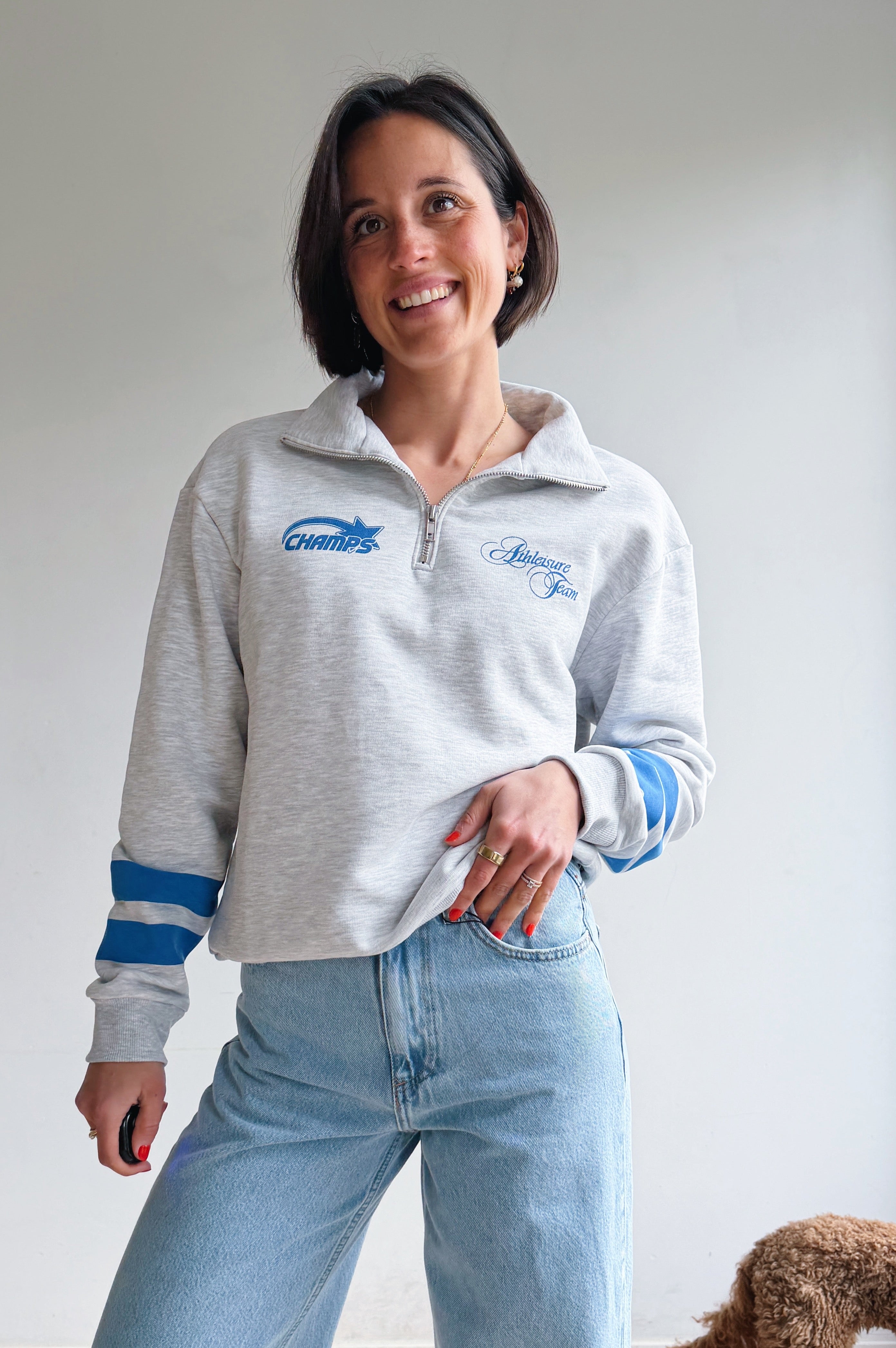 Logo stripes zip sweater