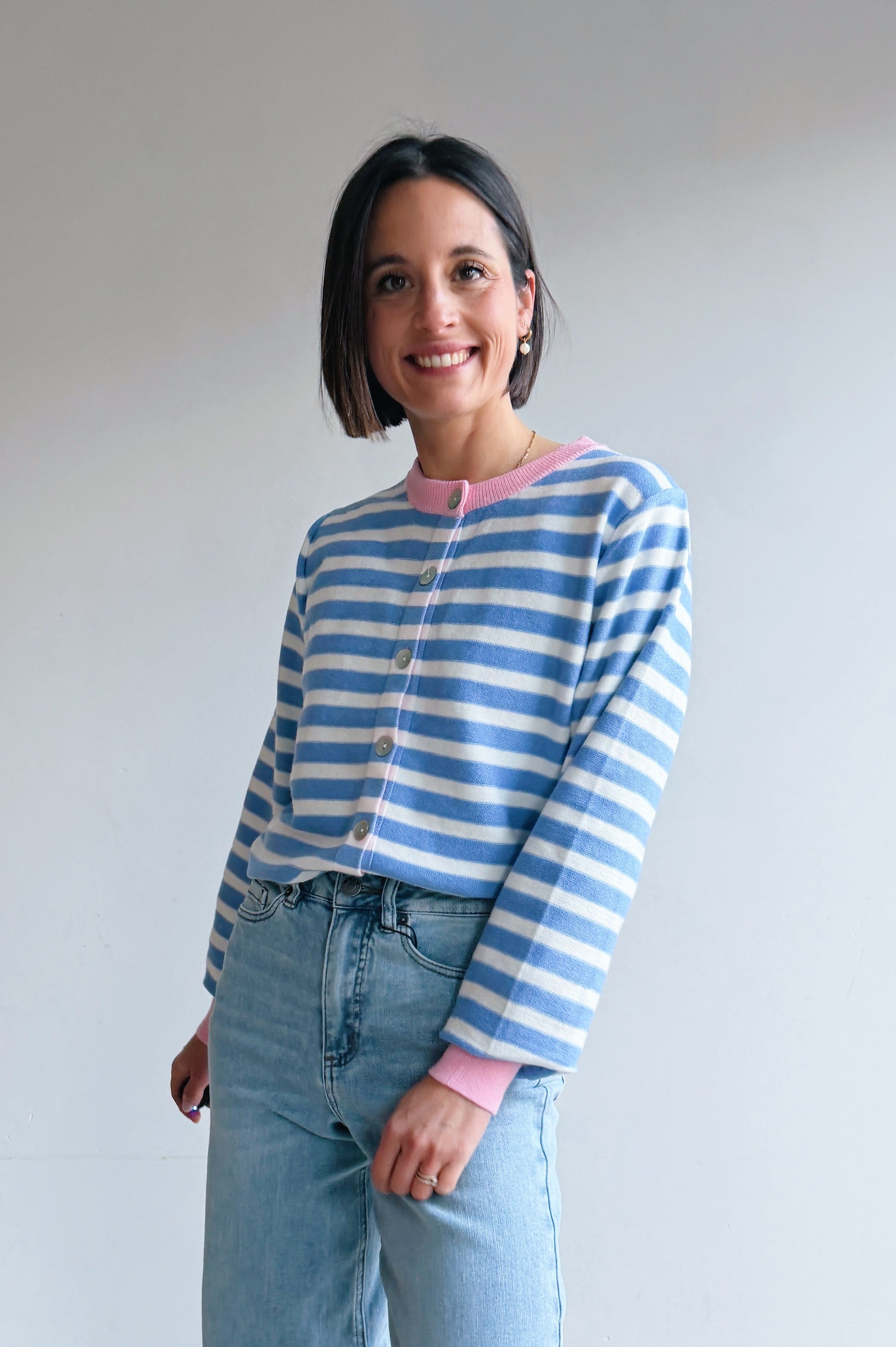 Suzanne gilet blauw roze