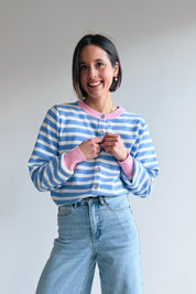 Suzanne gilet blauw roze