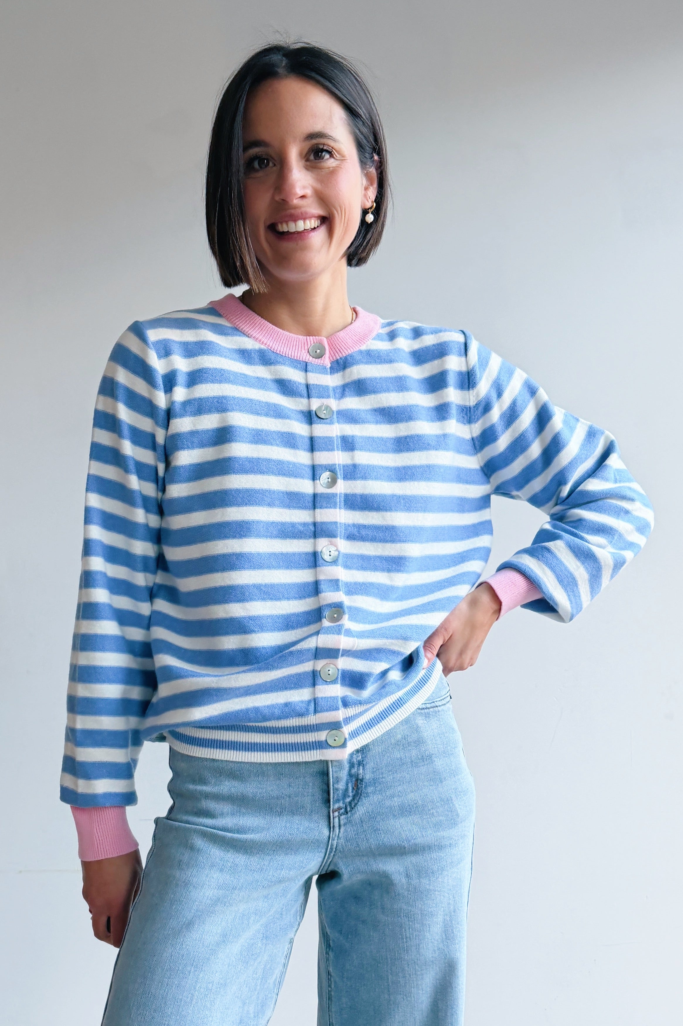 Suzanne gilet blauw roze