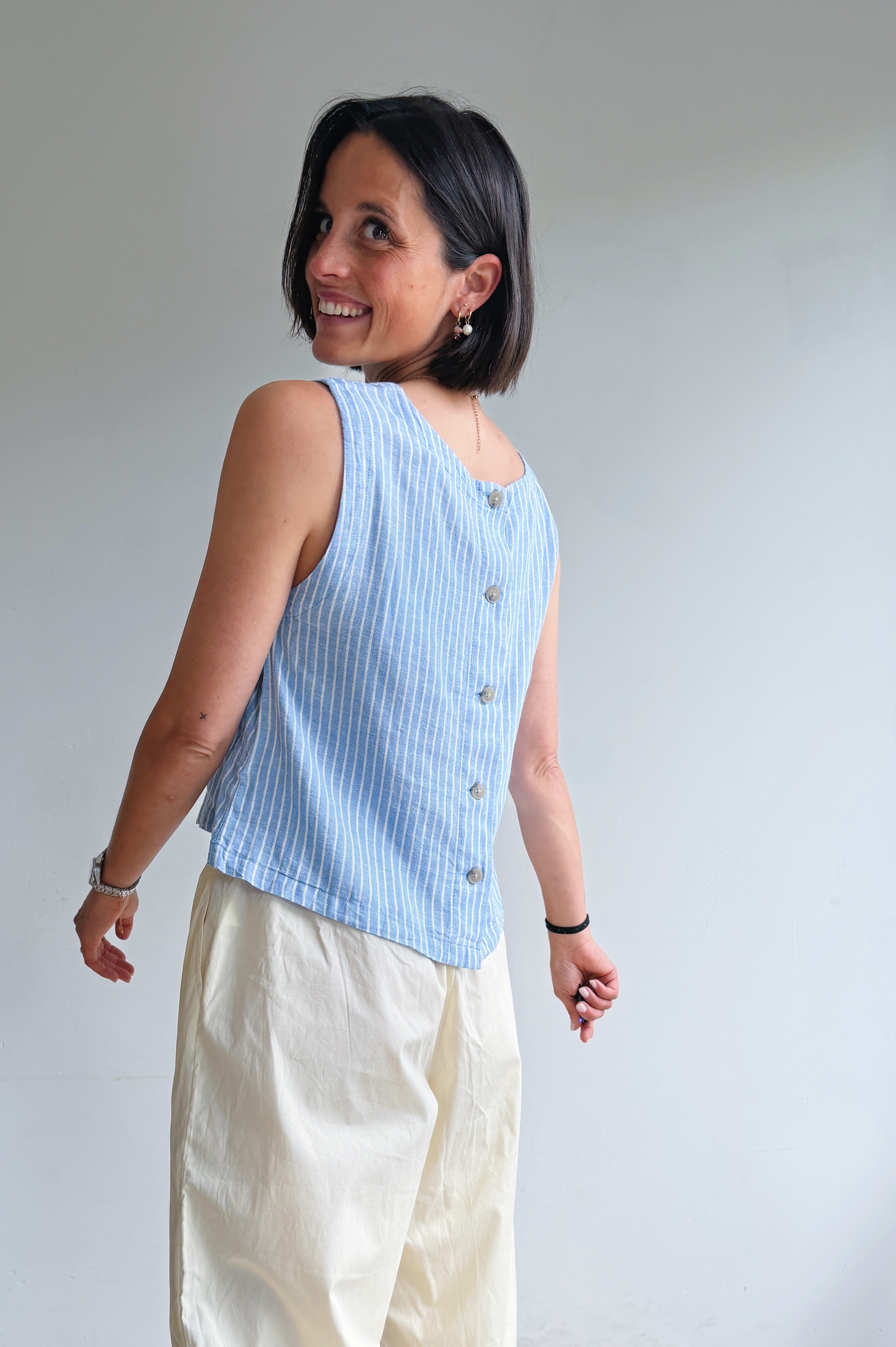 Falakka linnen top blauw