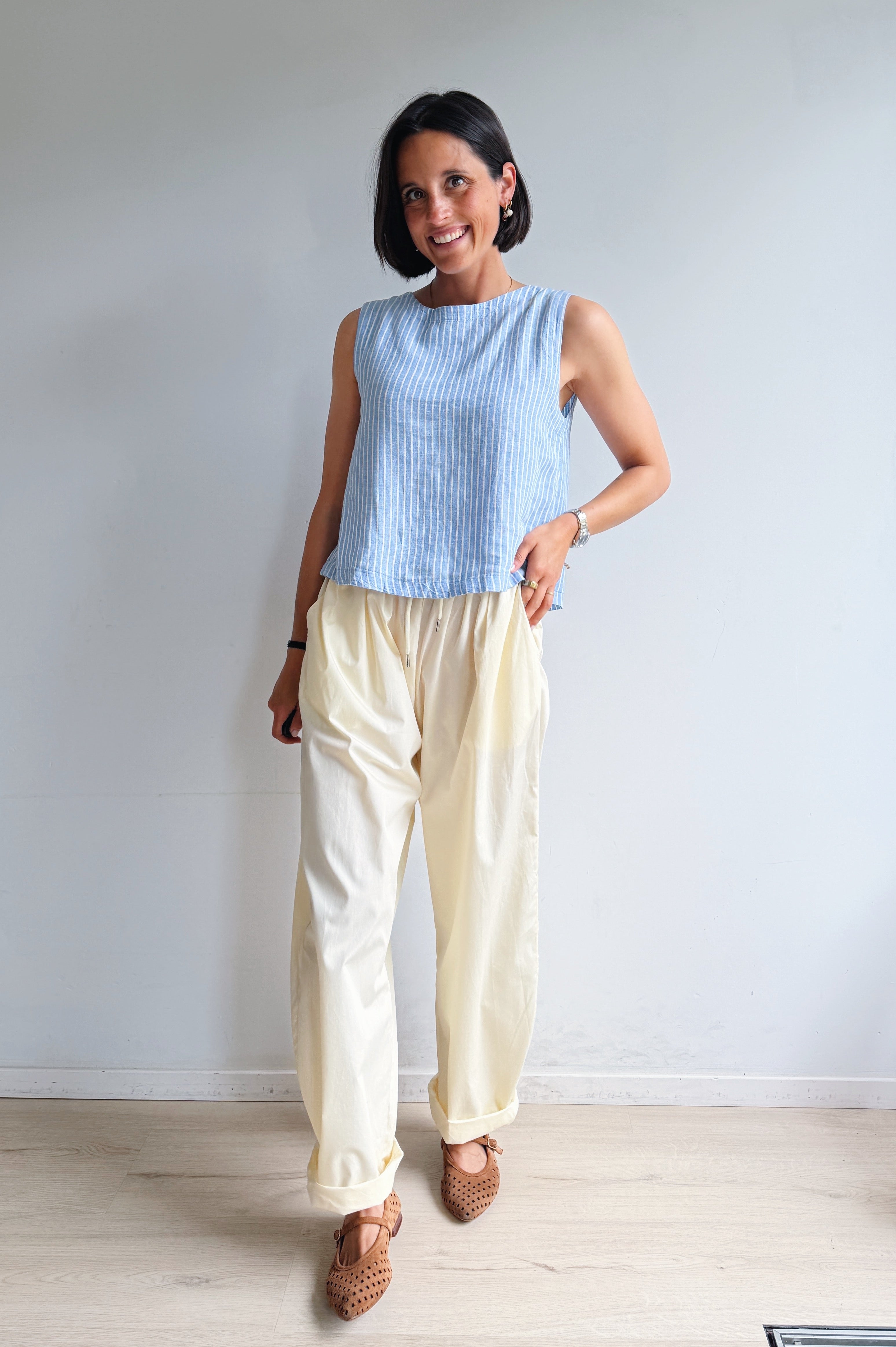 Falakka linnen top blauw