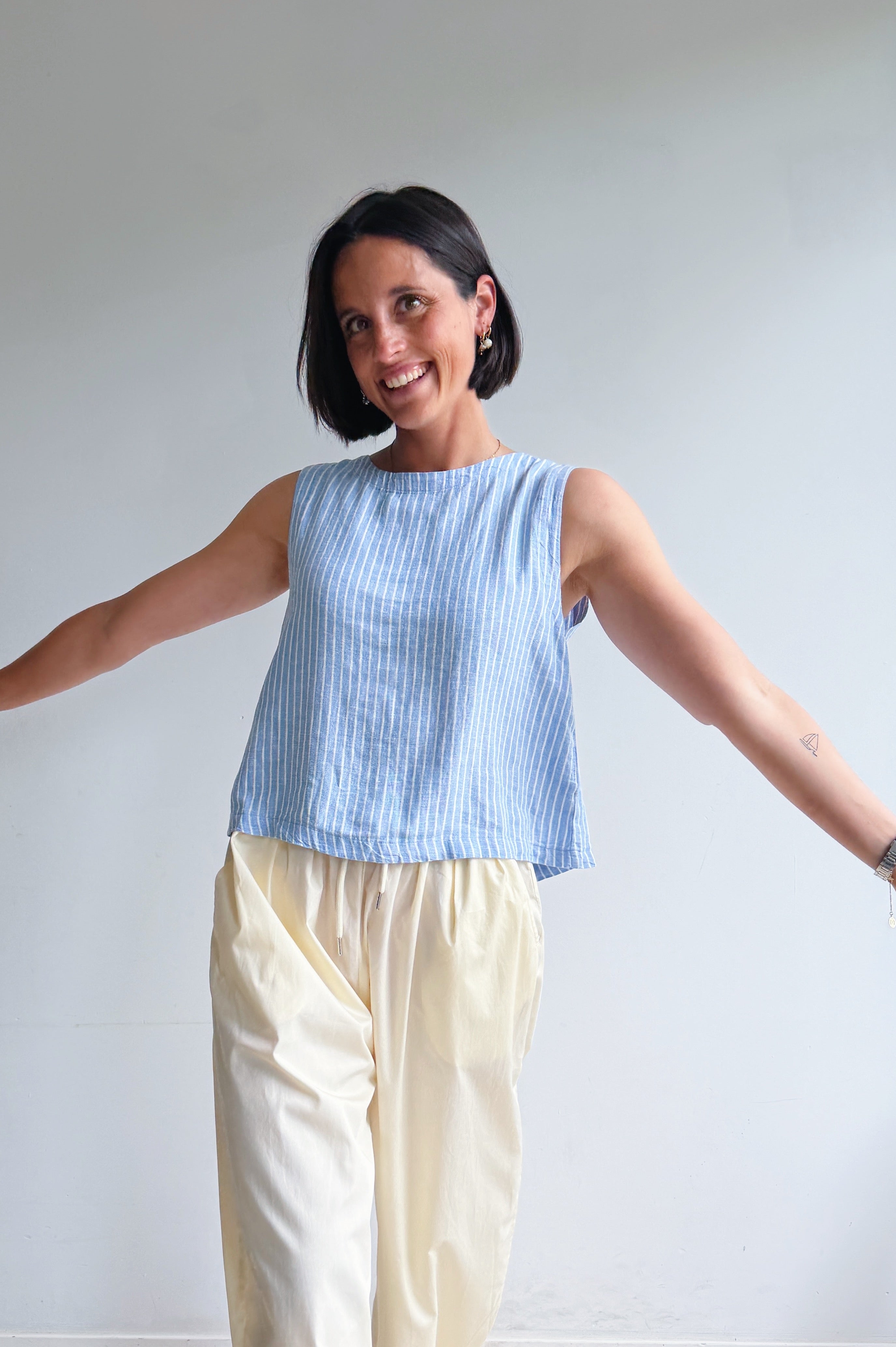 Falakka linnen top blauw