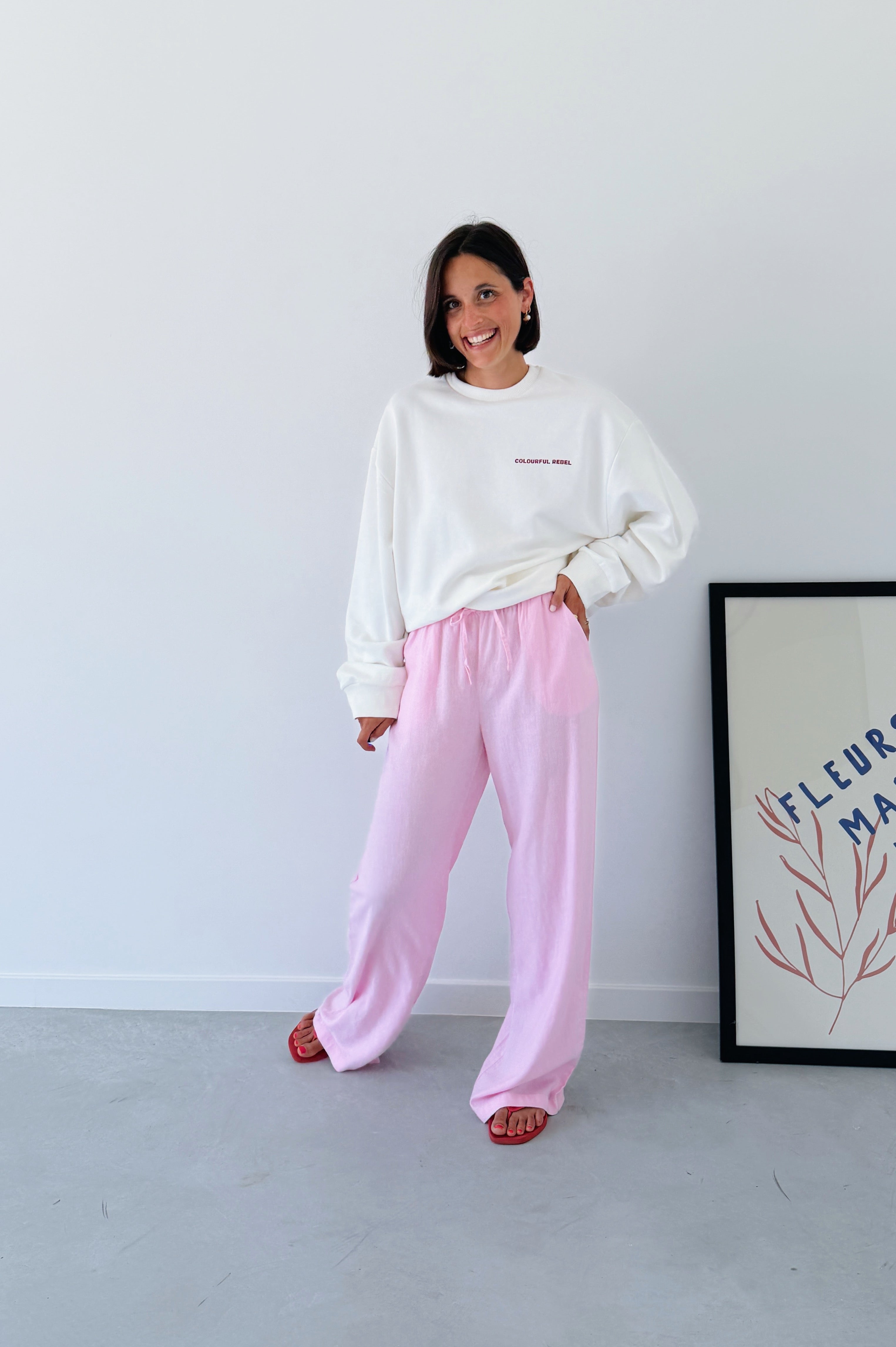 Pantalon en lin Falakka rose