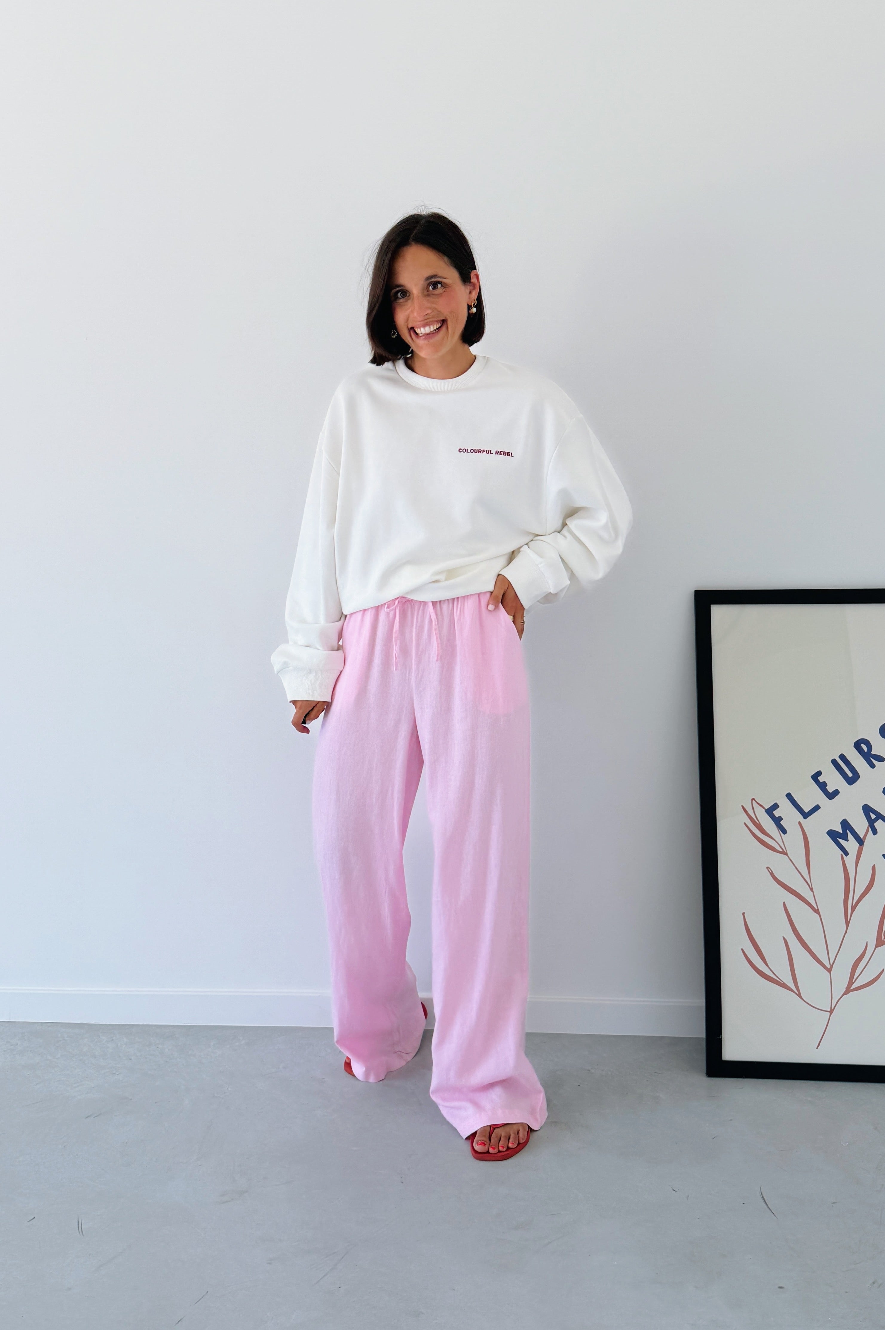Pantalon en lin Falakka rose