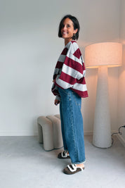 Ashley sweater grijs/bordeaux