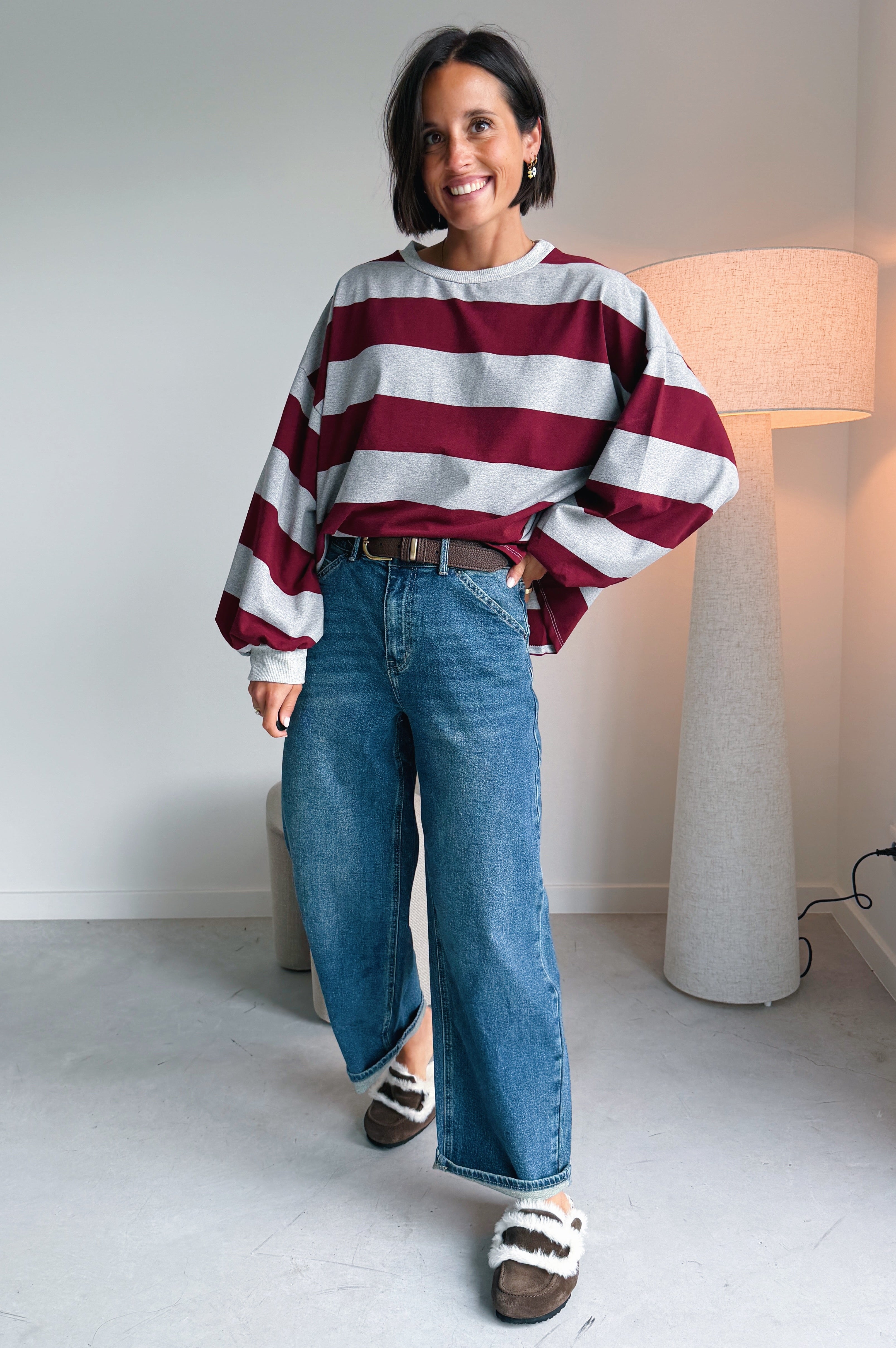Ashley sweater grijs/bordeaux