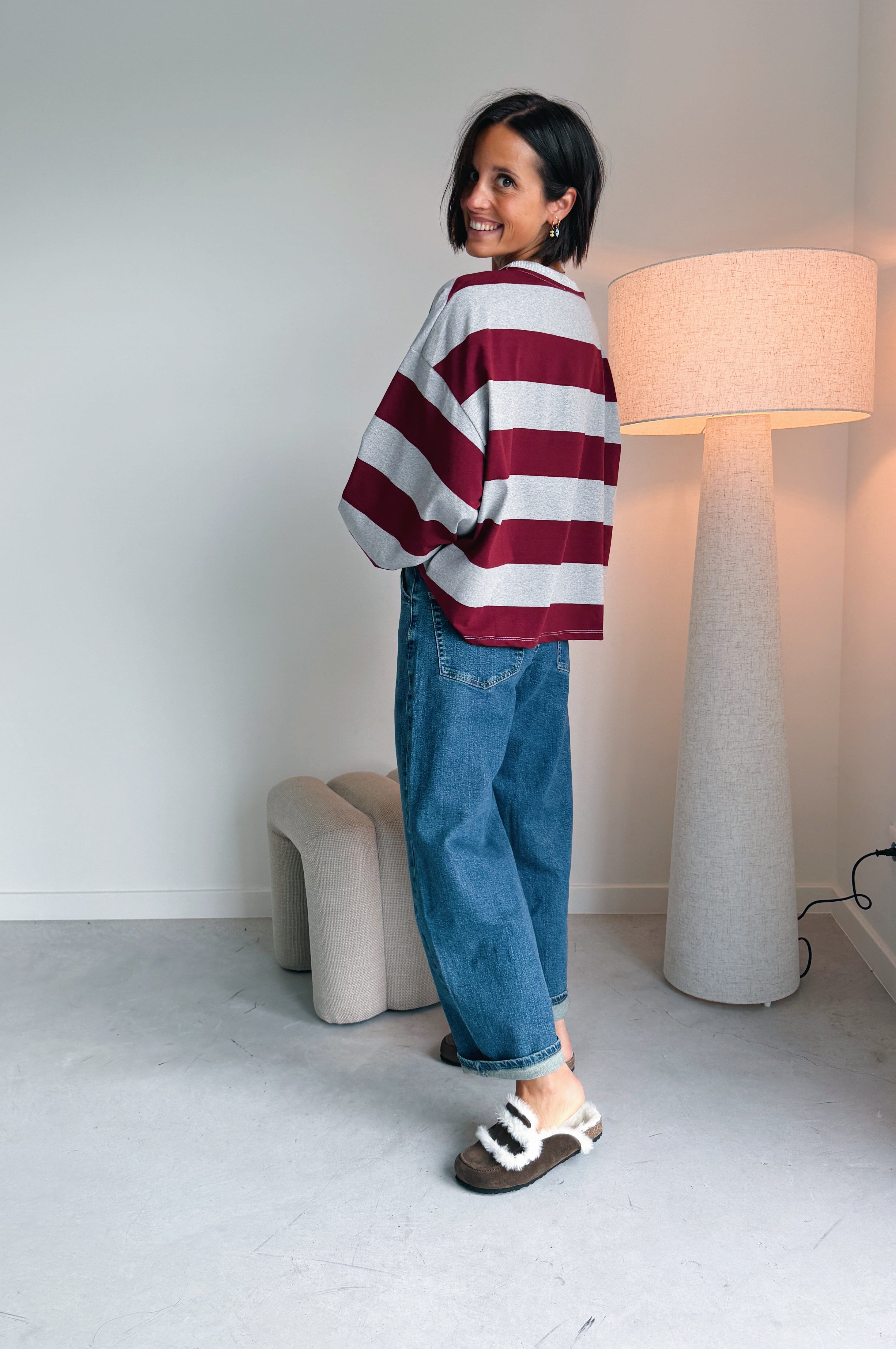 Ashley sweater grijs/bordeaux