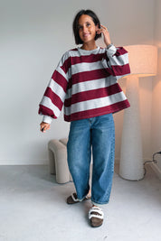 Ashley sweater grijs/bordeaux