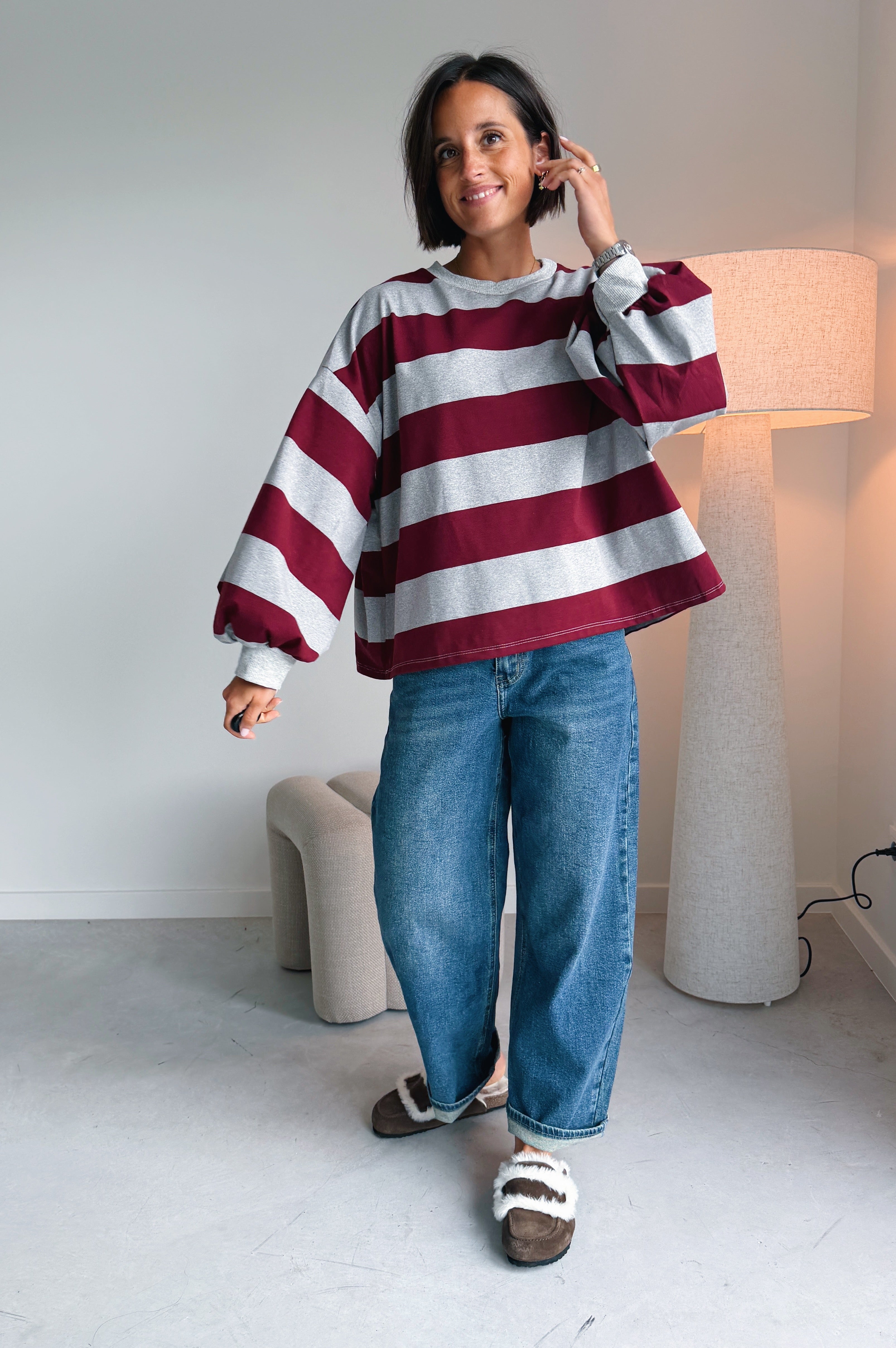 Ashley sweater grijs/bordeaux