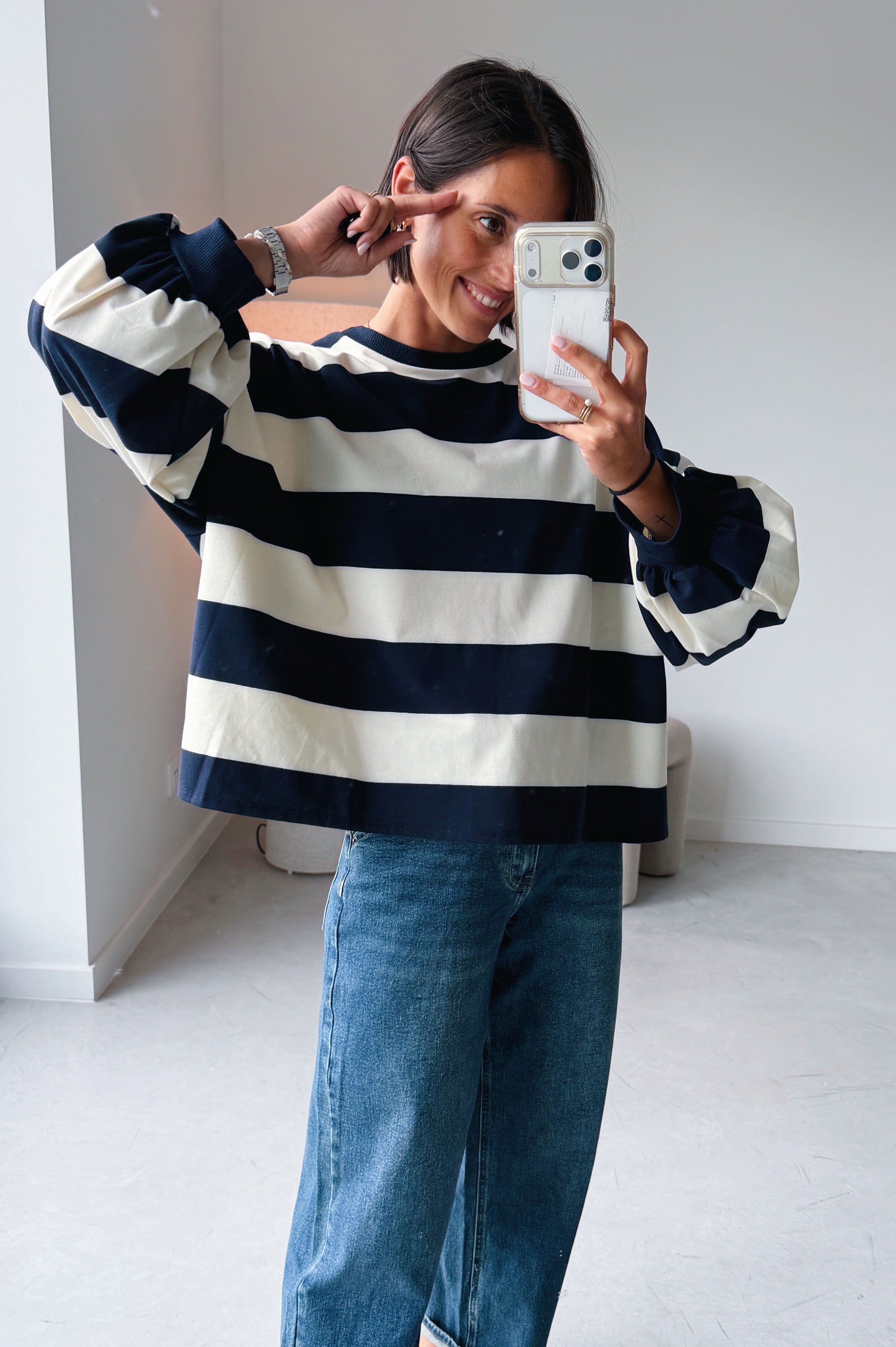 Ashley sweater ecru / navy