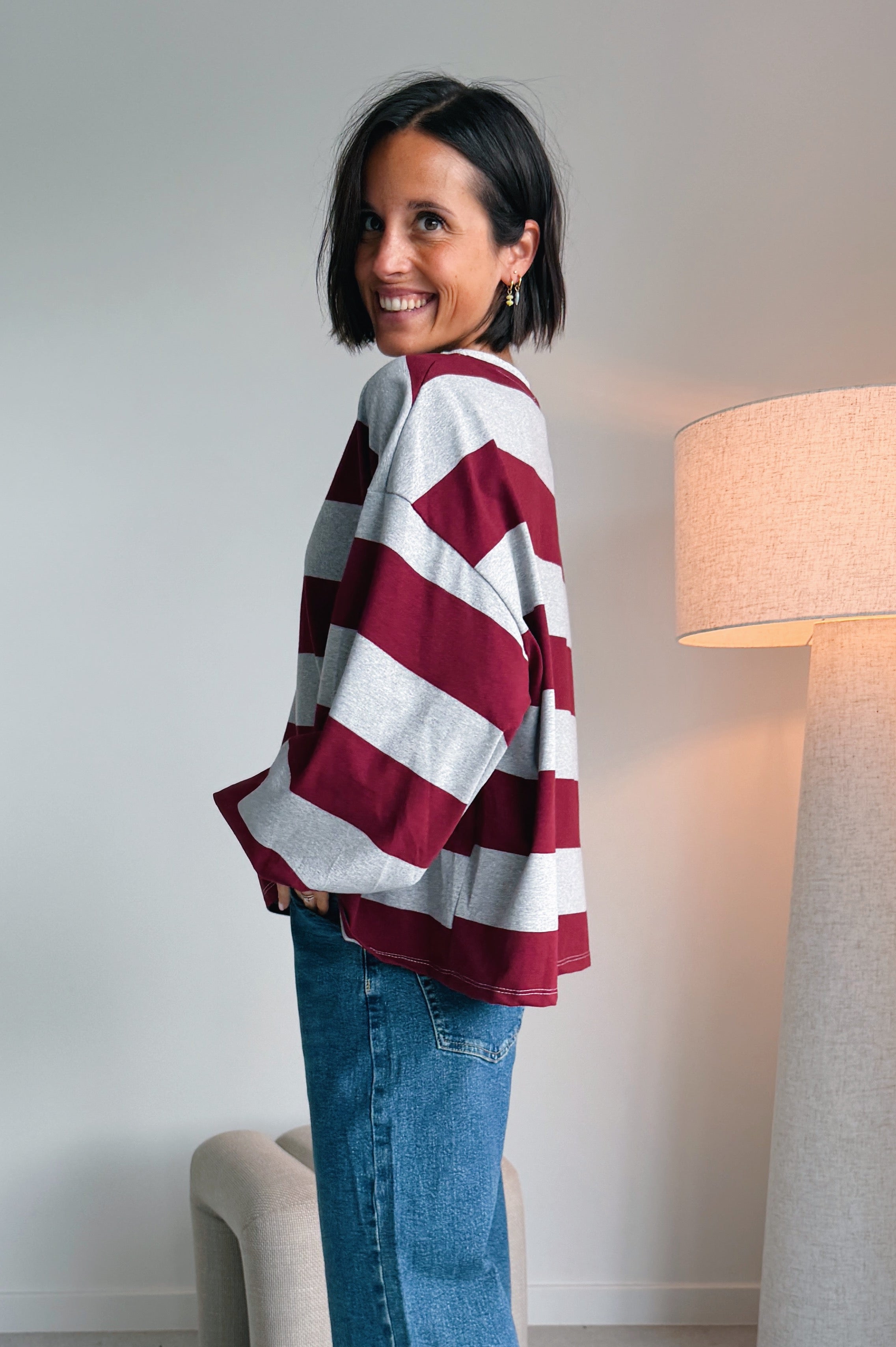 Ashley sweater grijs/bordeaux