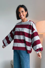 Ashley sweater grijs/bordeaux