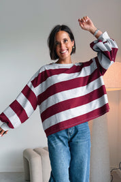 Ashley sweater grijs/bordeaux