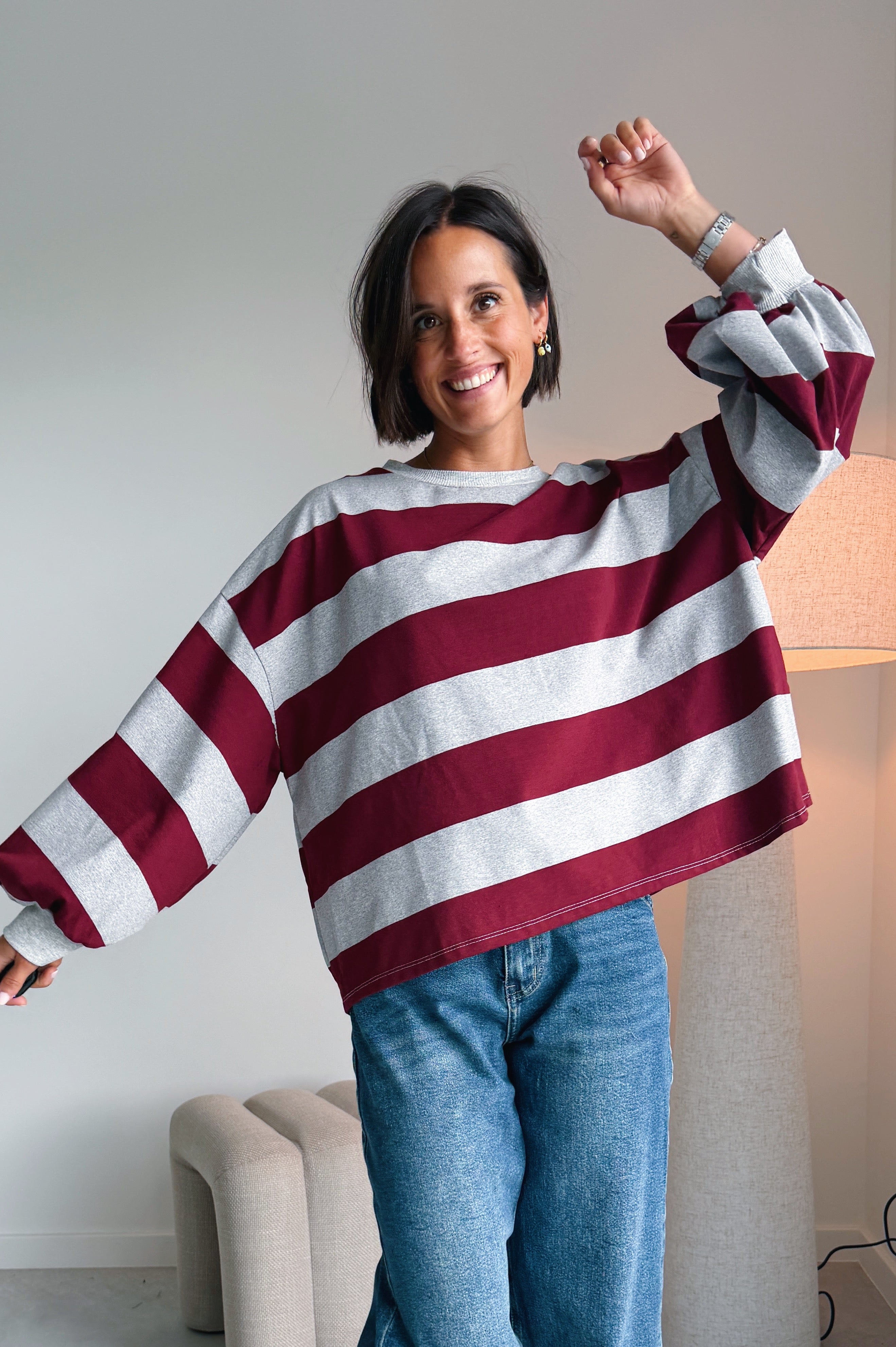 Ashley sweater grijs/bordeaux