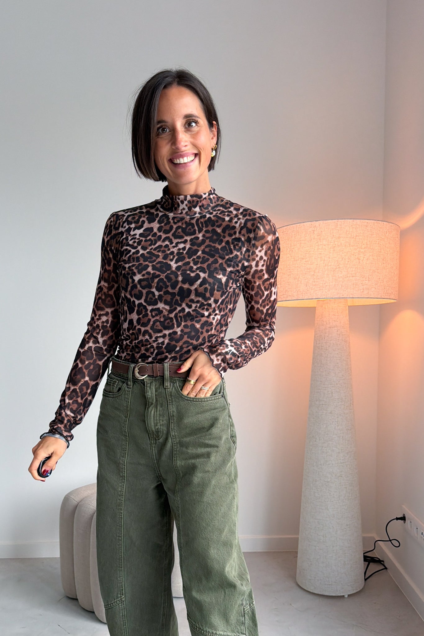 Neyo leopard mesh lichtbruin