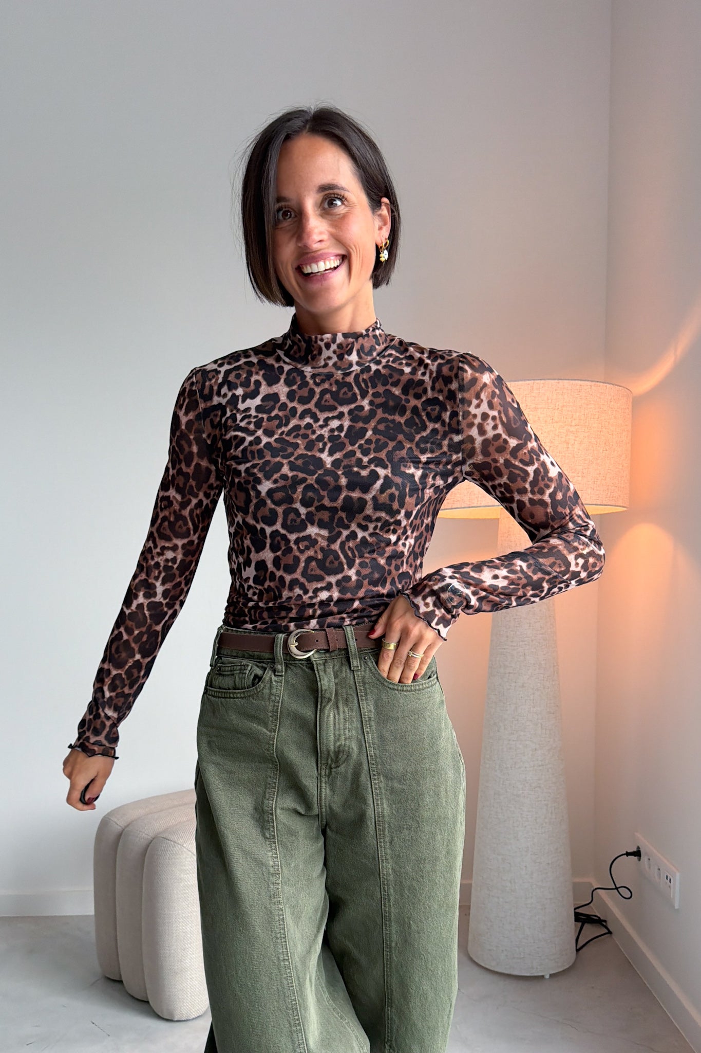 Neyo leopard mesh lichtbruin