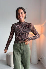 Neyo leopard mesh lichtbruin