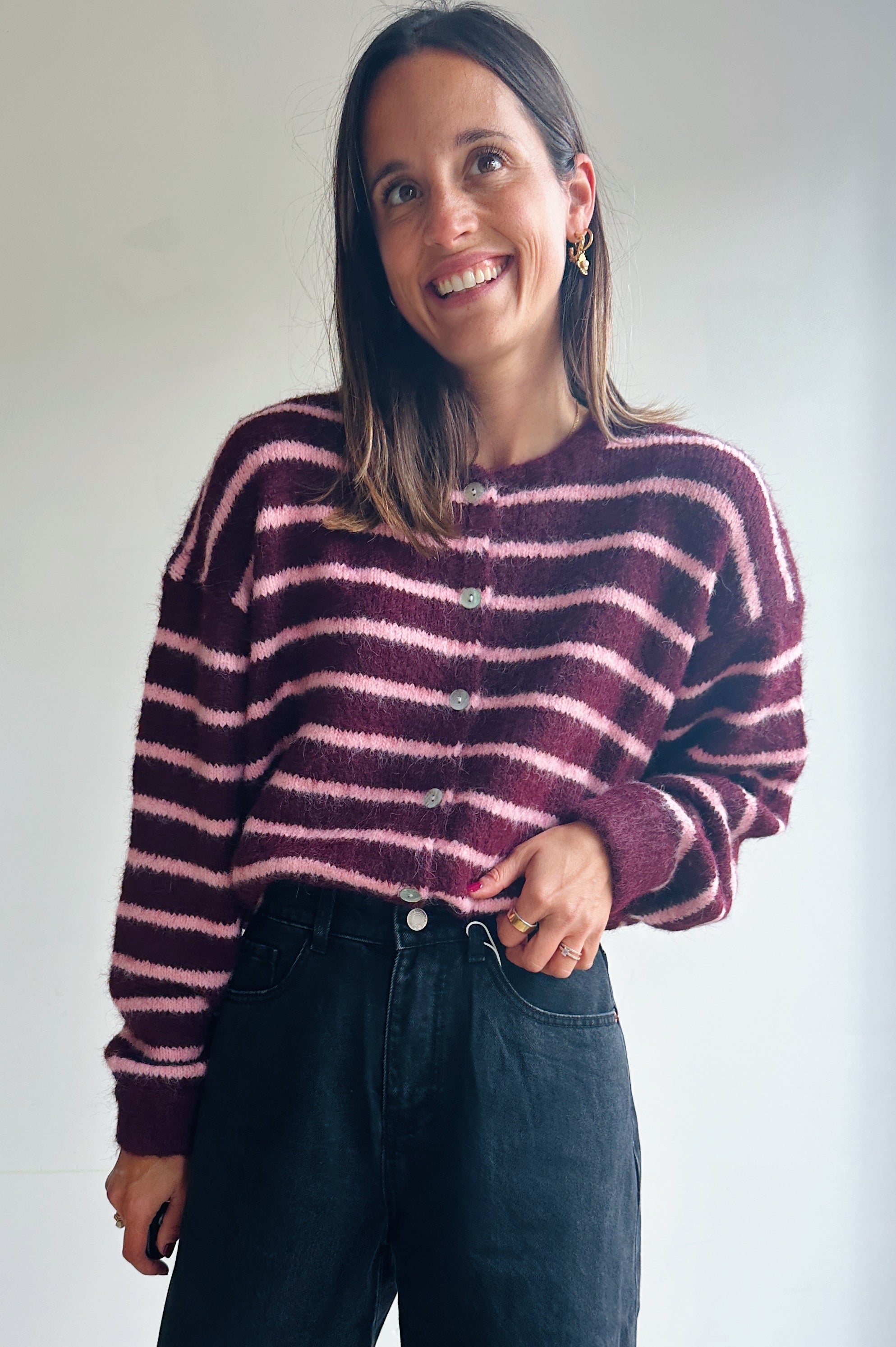 Vicky gilet bordeaux / roze