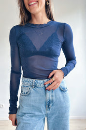 Markhild mesh top blauw