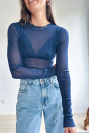 Markhild mesh top blauw