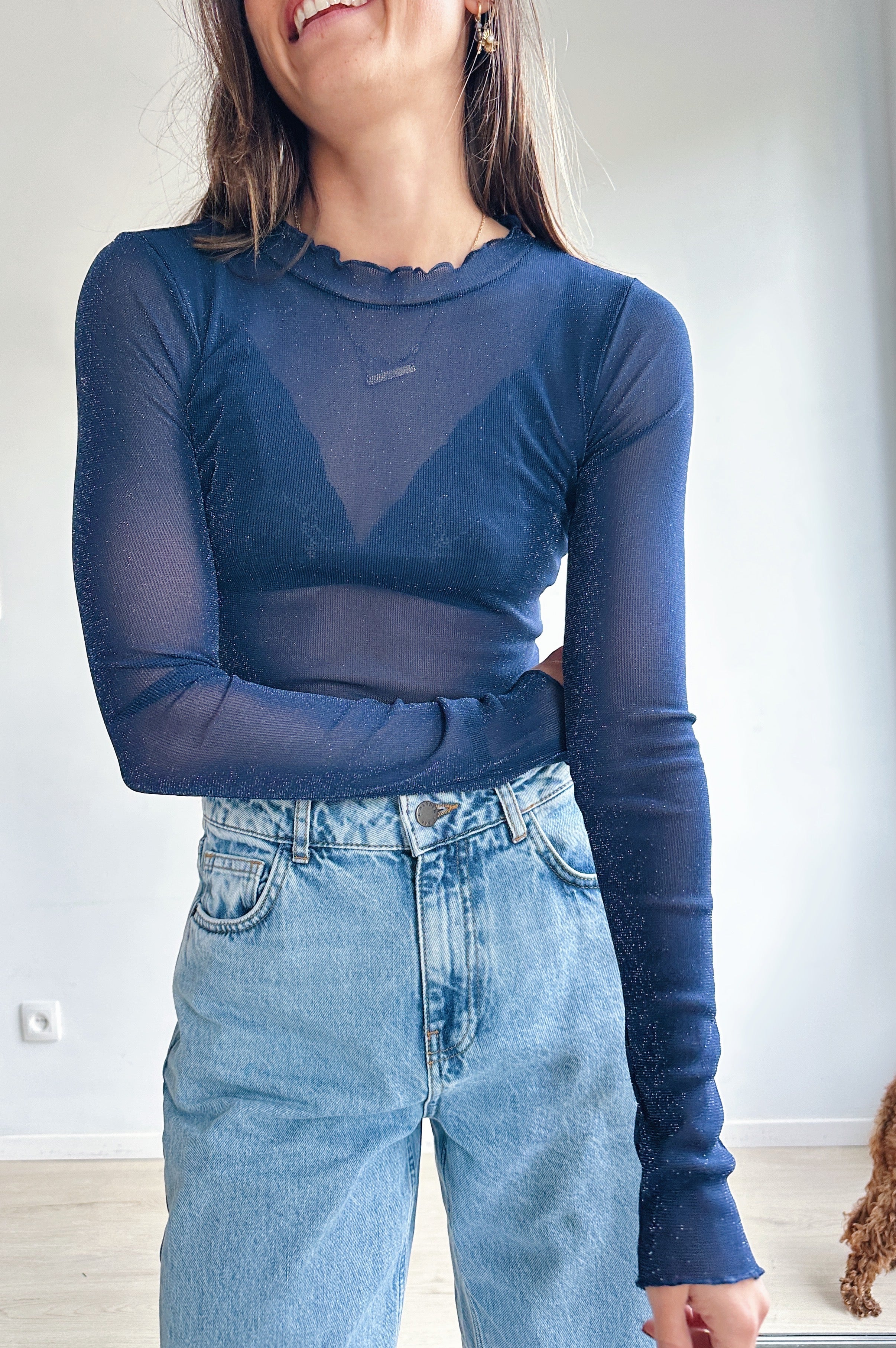 Markhild mesh top blauw