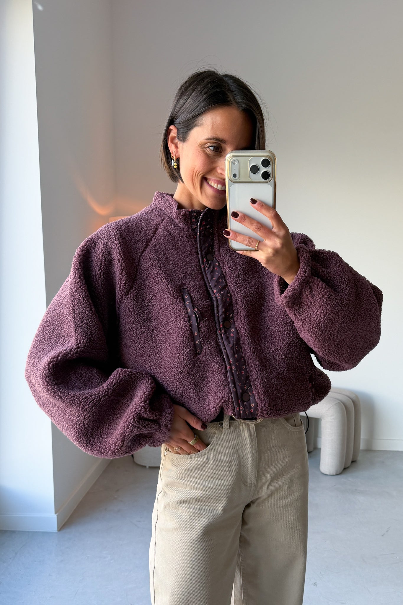 Bloom reversible fleece jas framboos