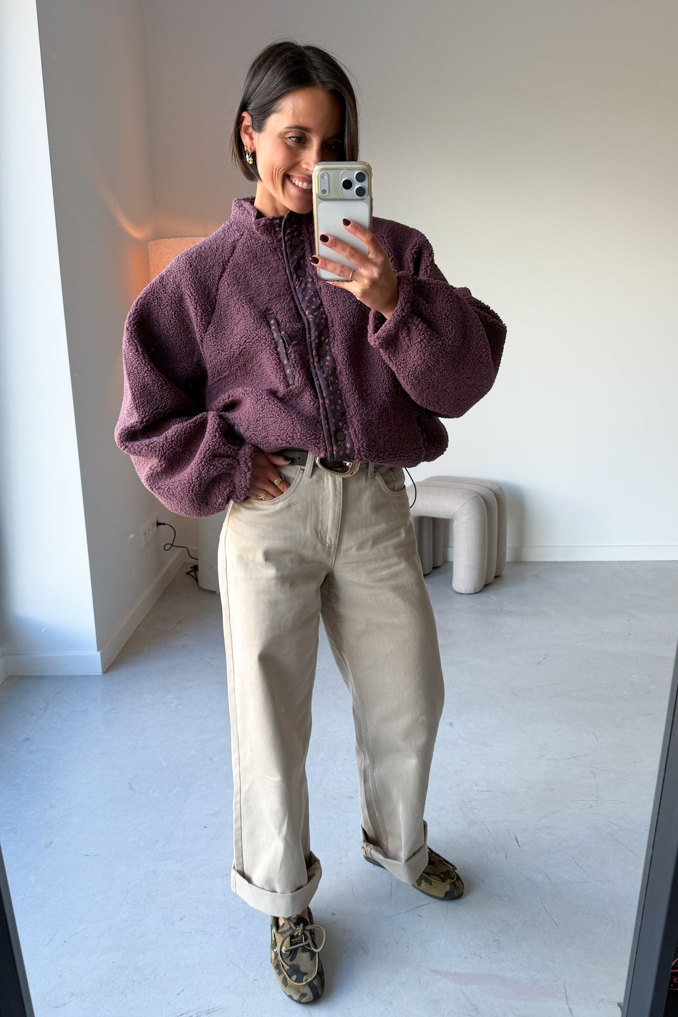 Bloom reversible fleece jas framboos