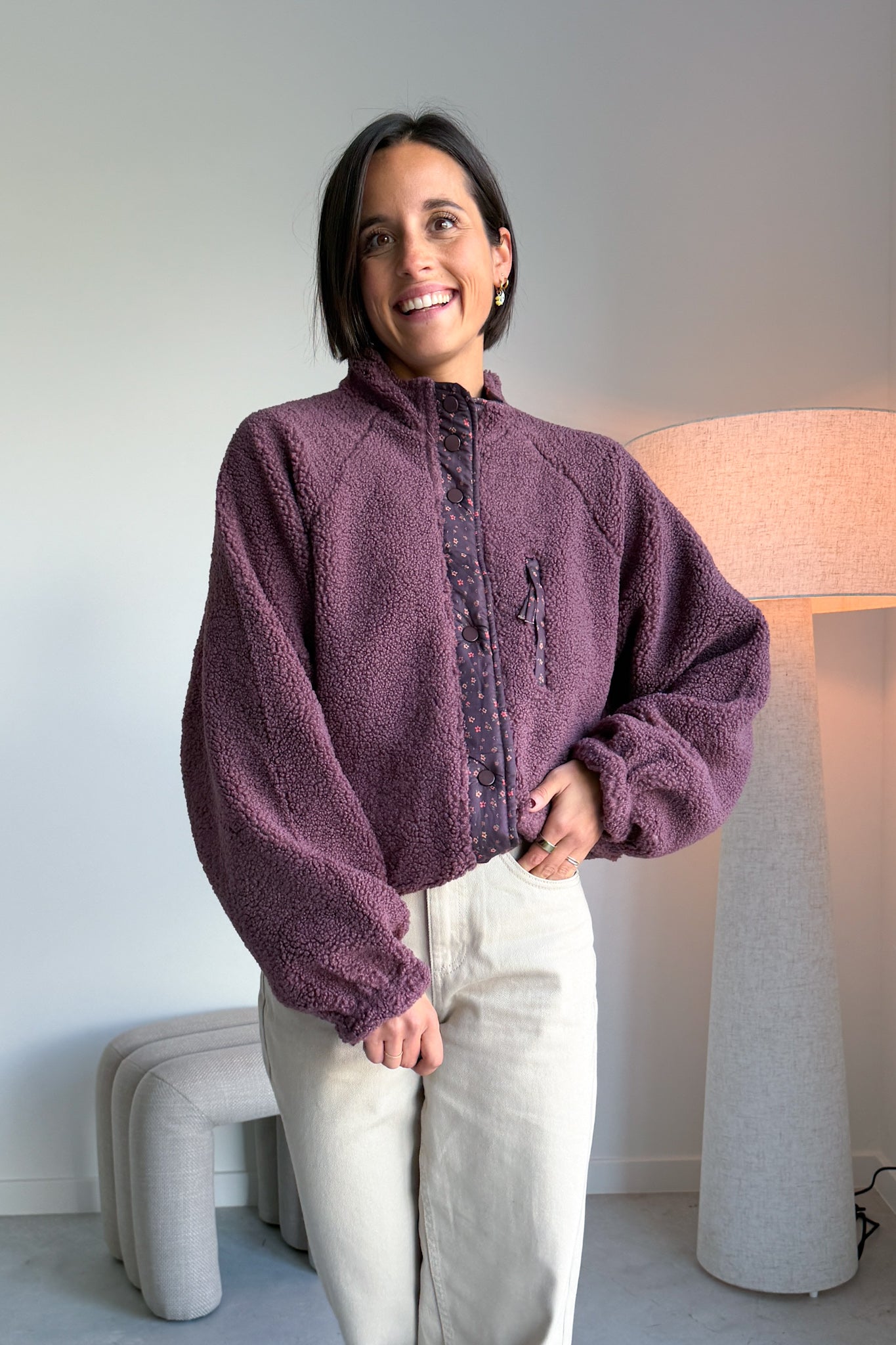 Bloom reversible fleece jas framboos
