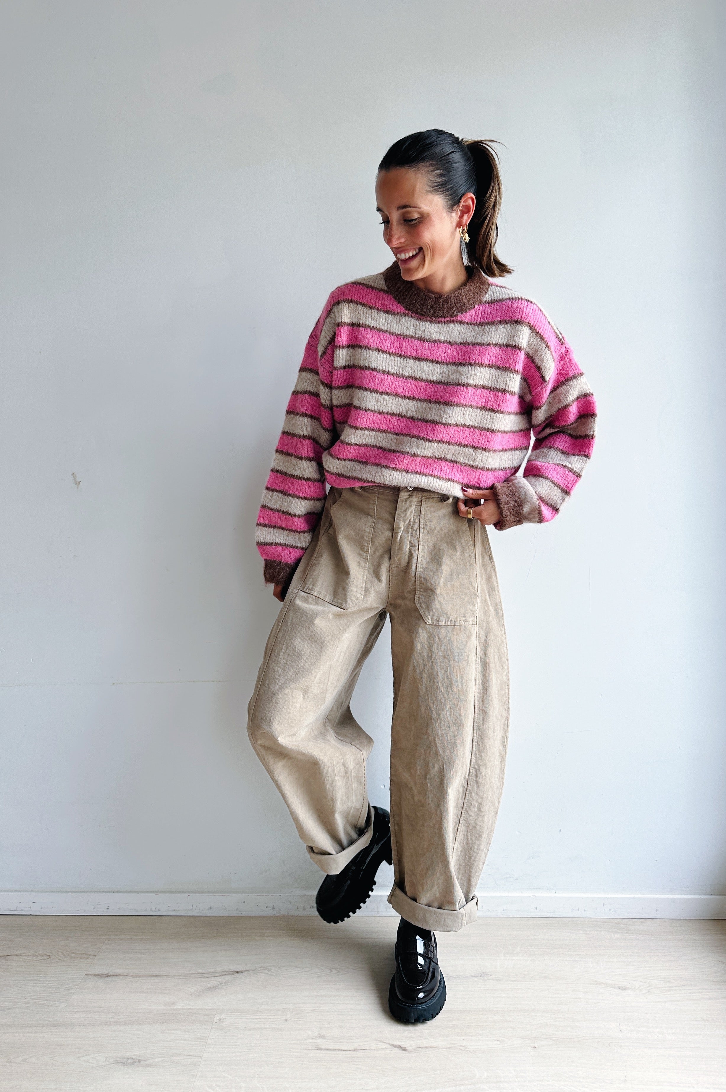 Bo barrel jeans beige corduroy