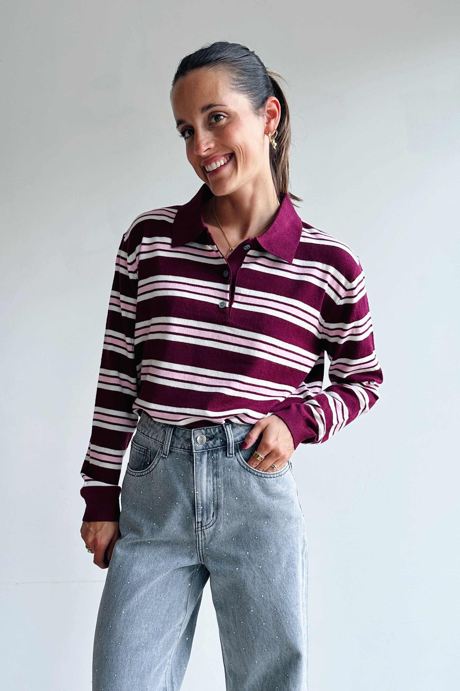 Axelle polo bordeaux roze
