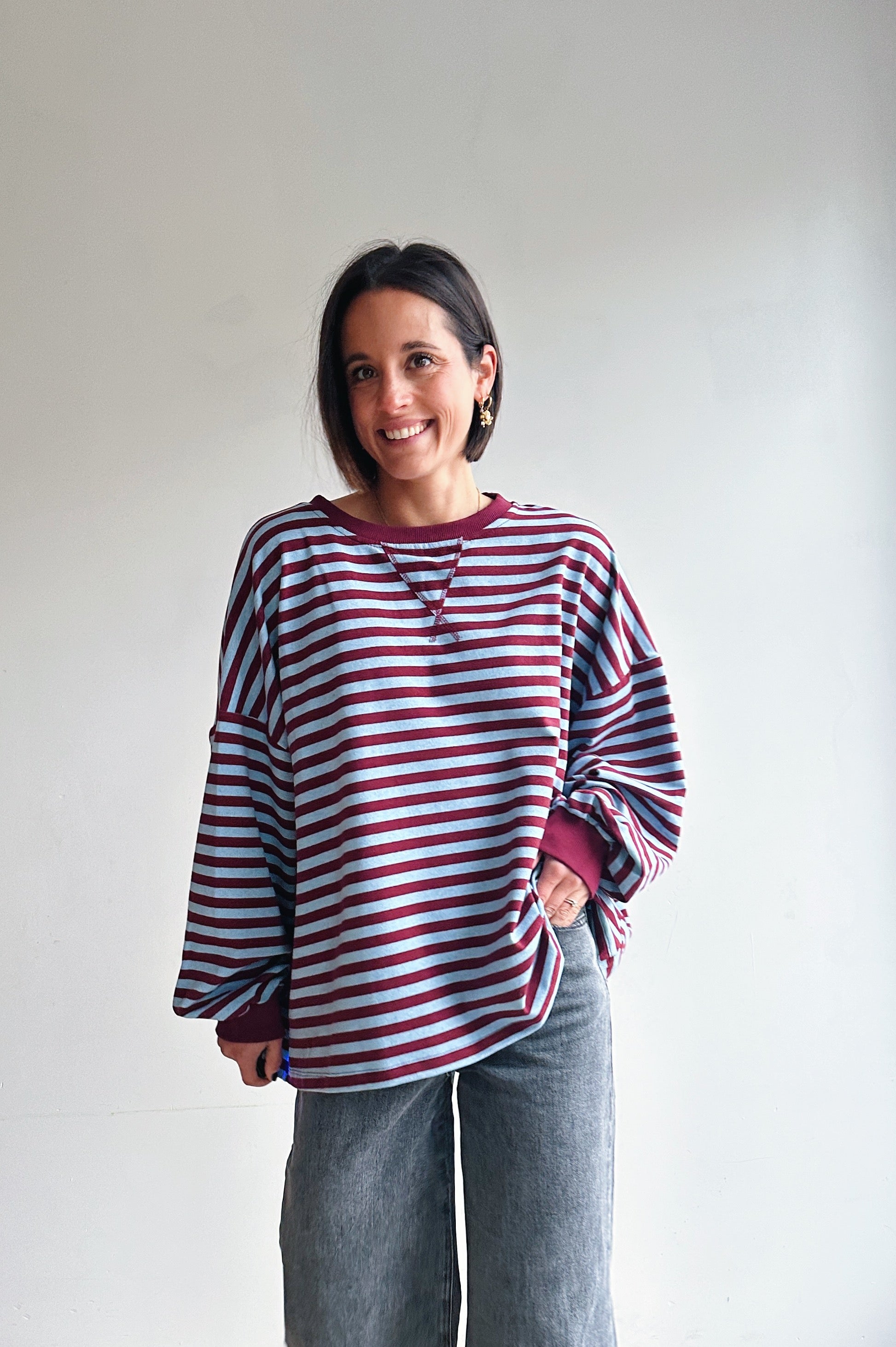 Ozanne sweater bordeaux blauw