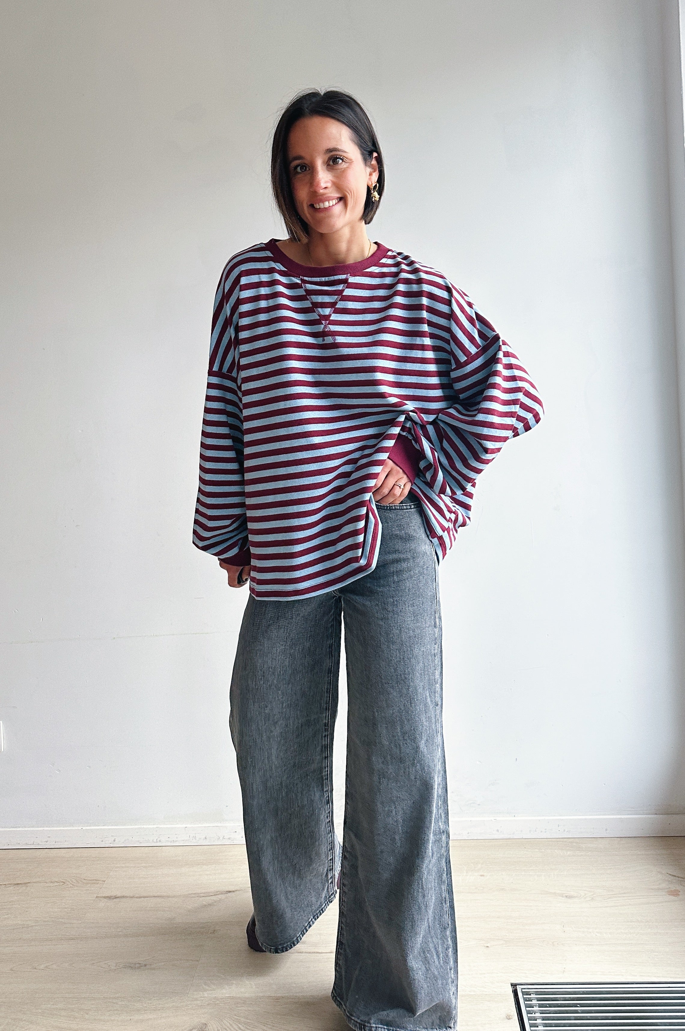 Ozanne sweater bordeaux blauw